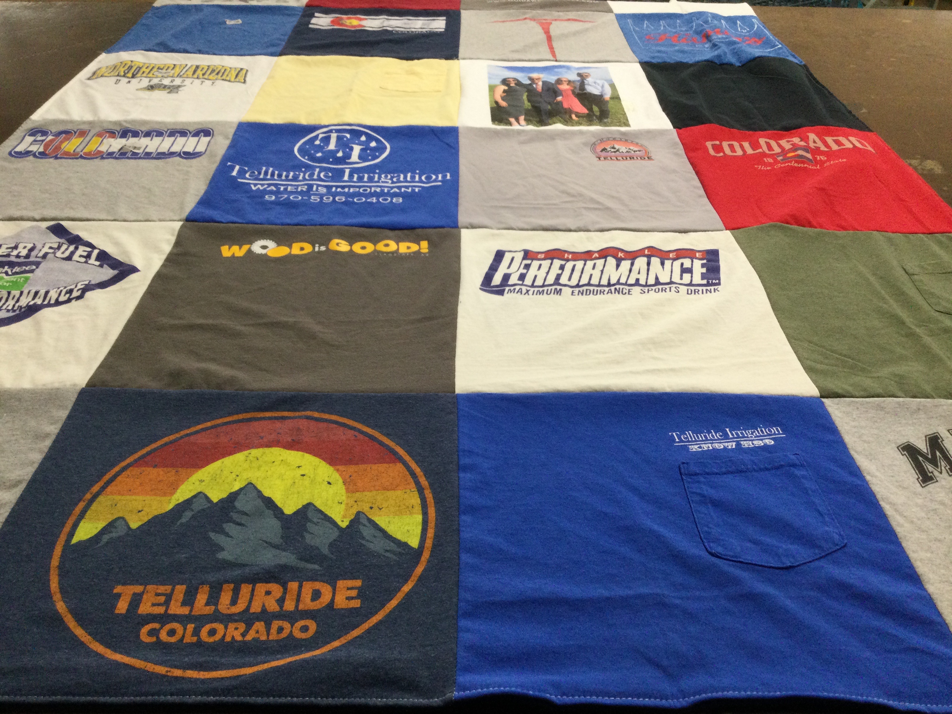 T-shirt quilt with outdoor activities, sports themes by Mary from CO