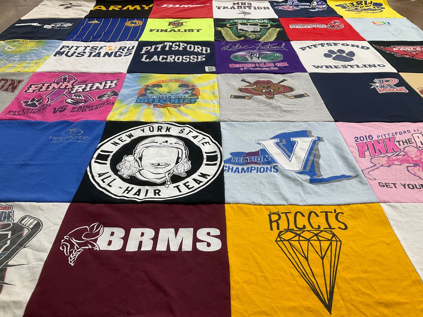 T-shirt quilt featuring pittsford mustangs, pittsford lacrosse by Suzanne from NY