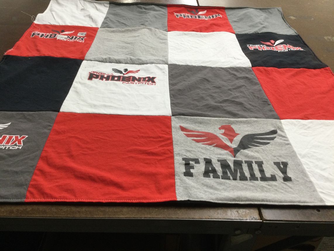 T-shirt quilt with softball, sports themes by Christina from VA