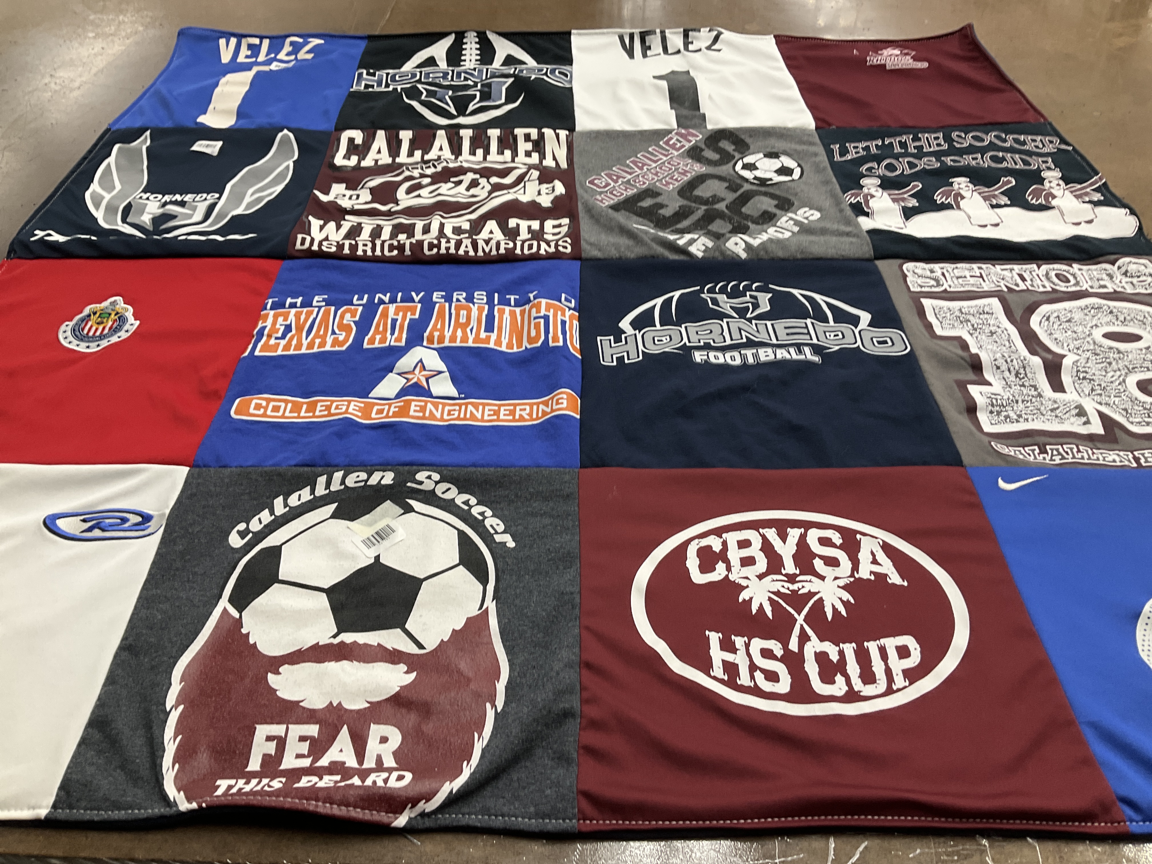 T-shirt quilt featuring calallen soccer, hornedo football by Nicolas from TX