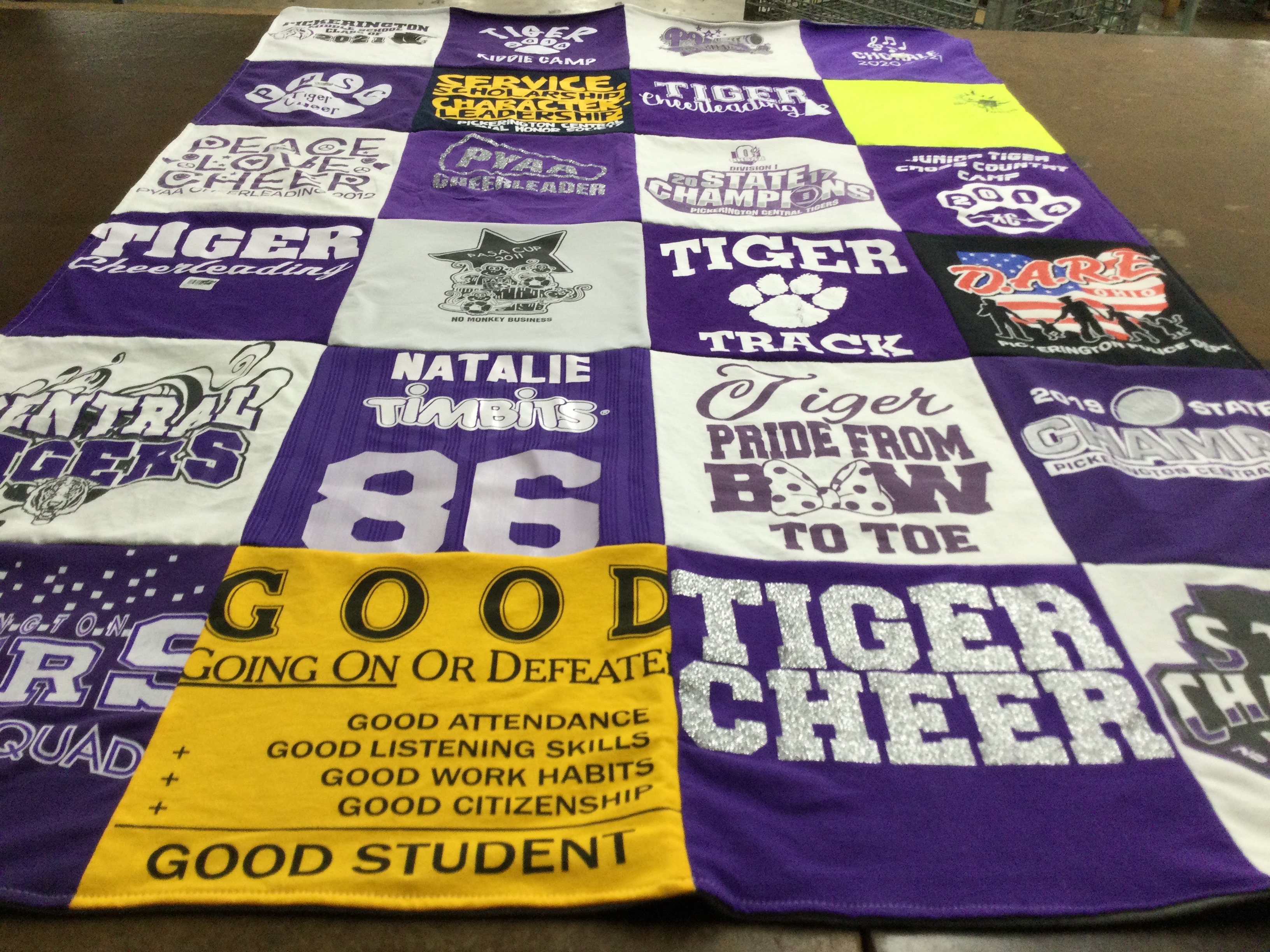 T-shirt quilt featuring pickerington central tigers by Lori from OH