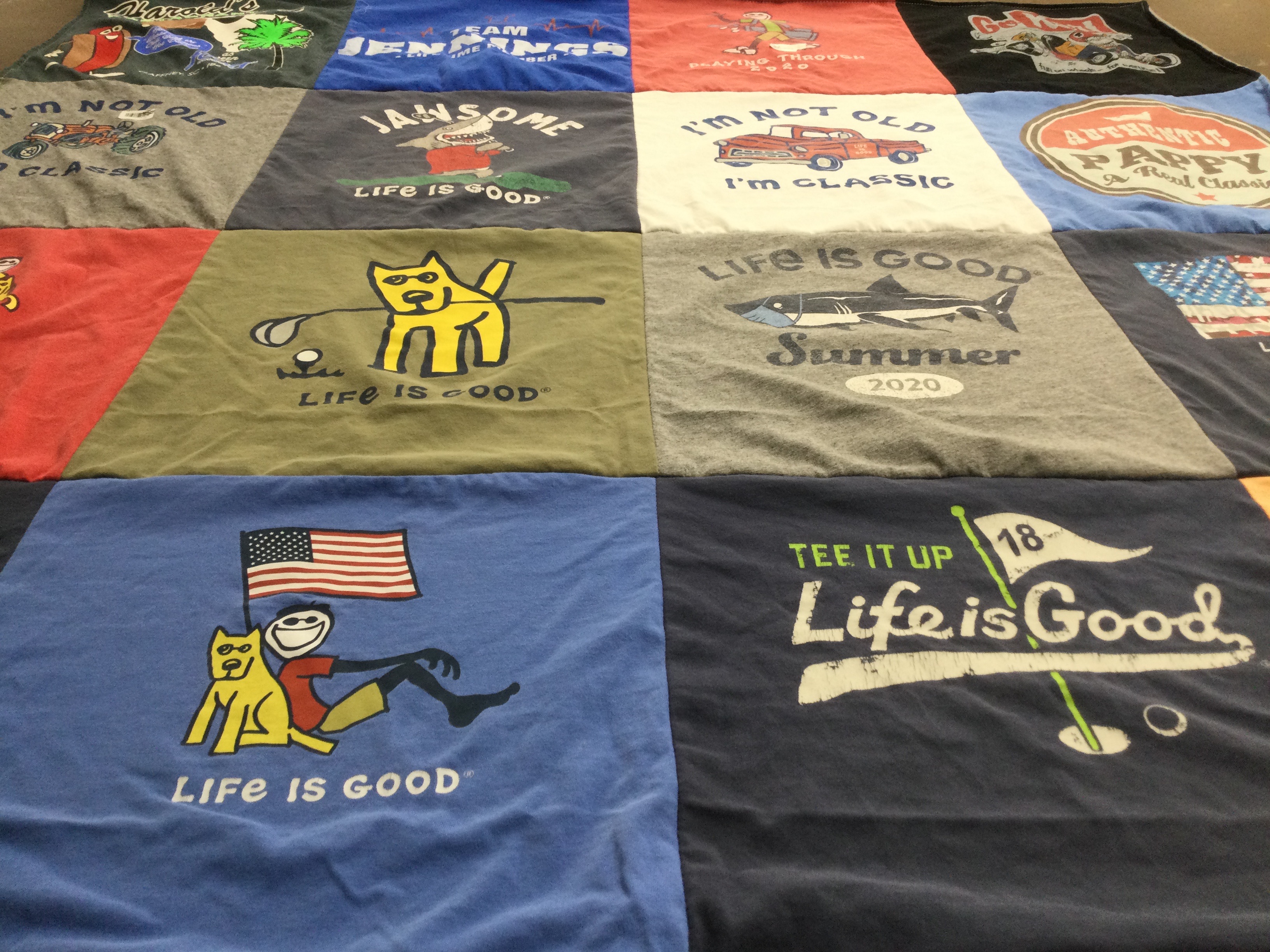 T-shirt quilt with life, happiness themes by Joey from SC