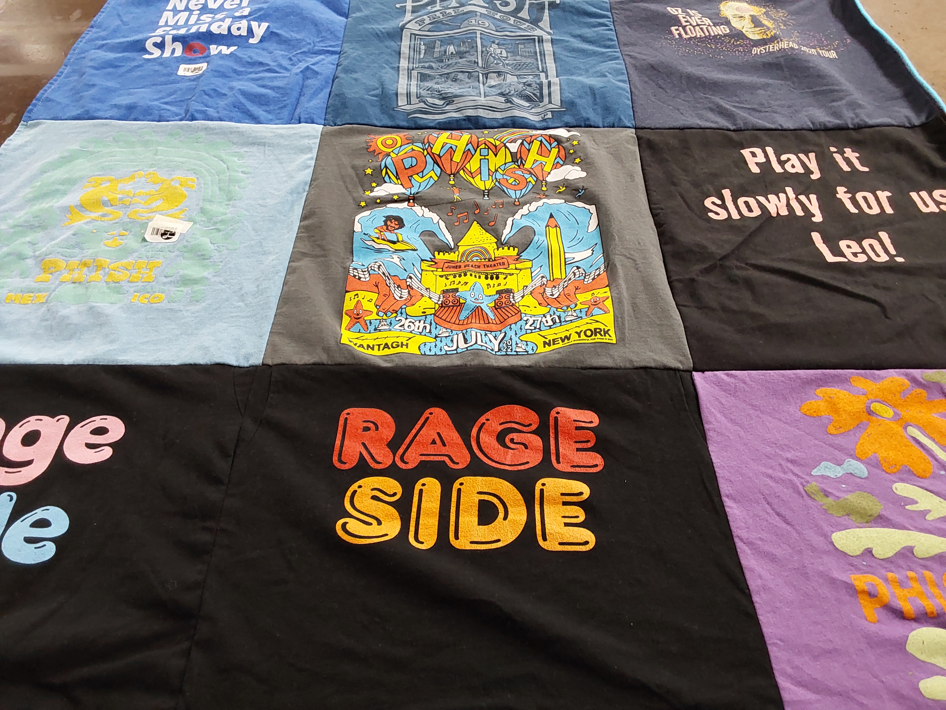 T-shirt quilt with music, concerts themes by Kelly from NY