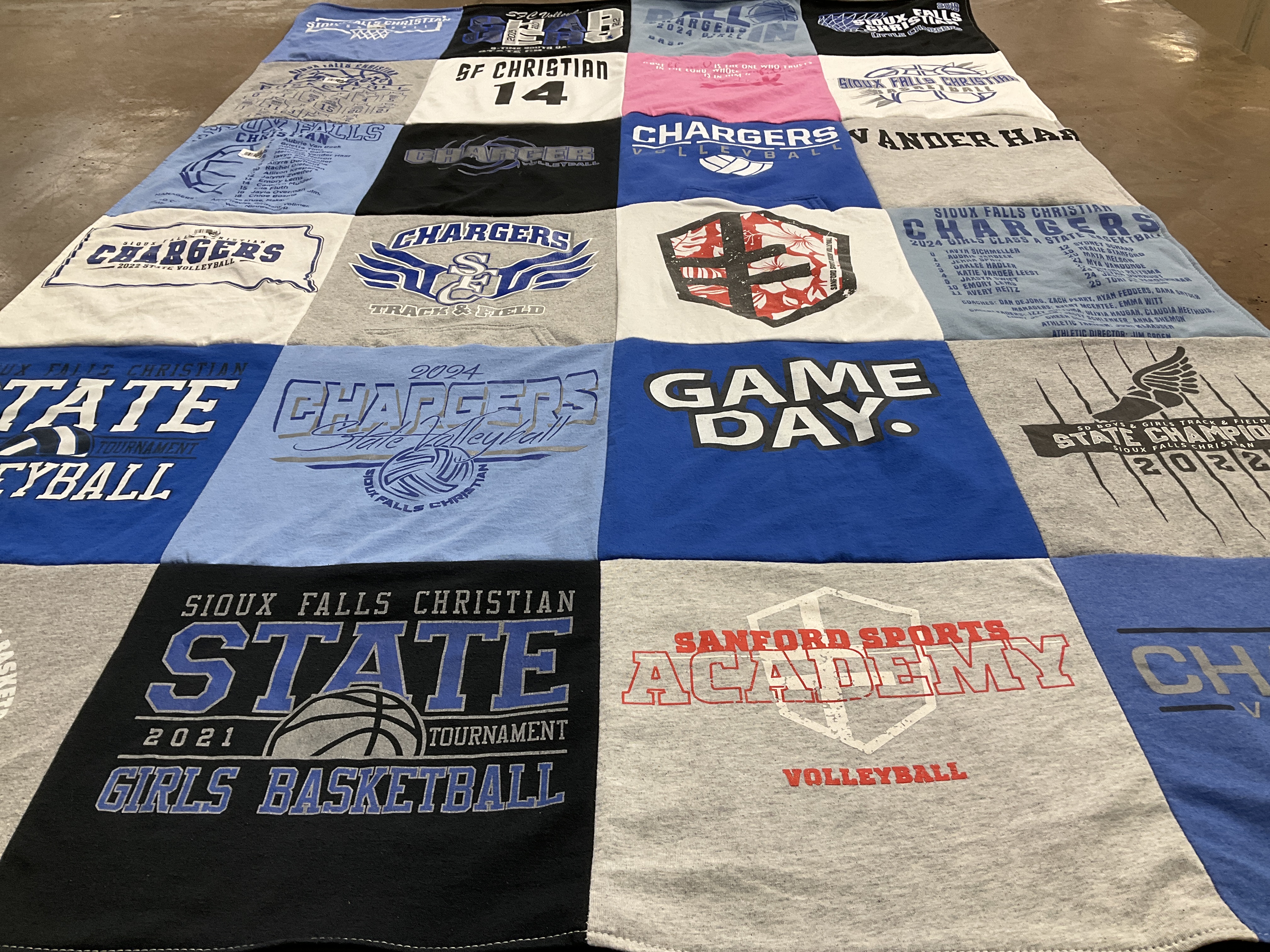 T-shirt quilt featuring sioux falls christian chargers volleyball, sioux falls christian chargers basketball by Stacey from SD