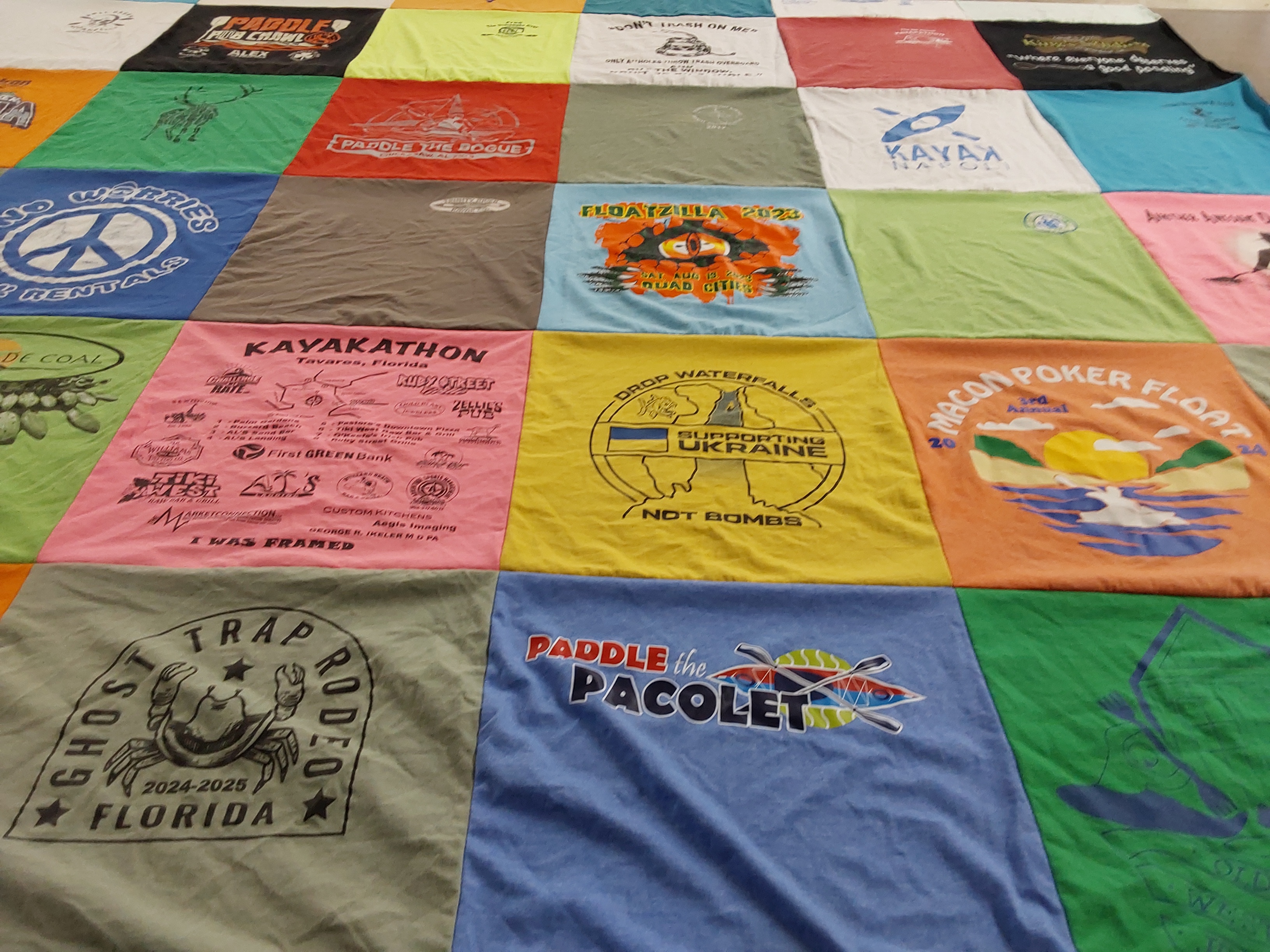 T-shirt quilt with kayaking, paddling themes by Michael from FL