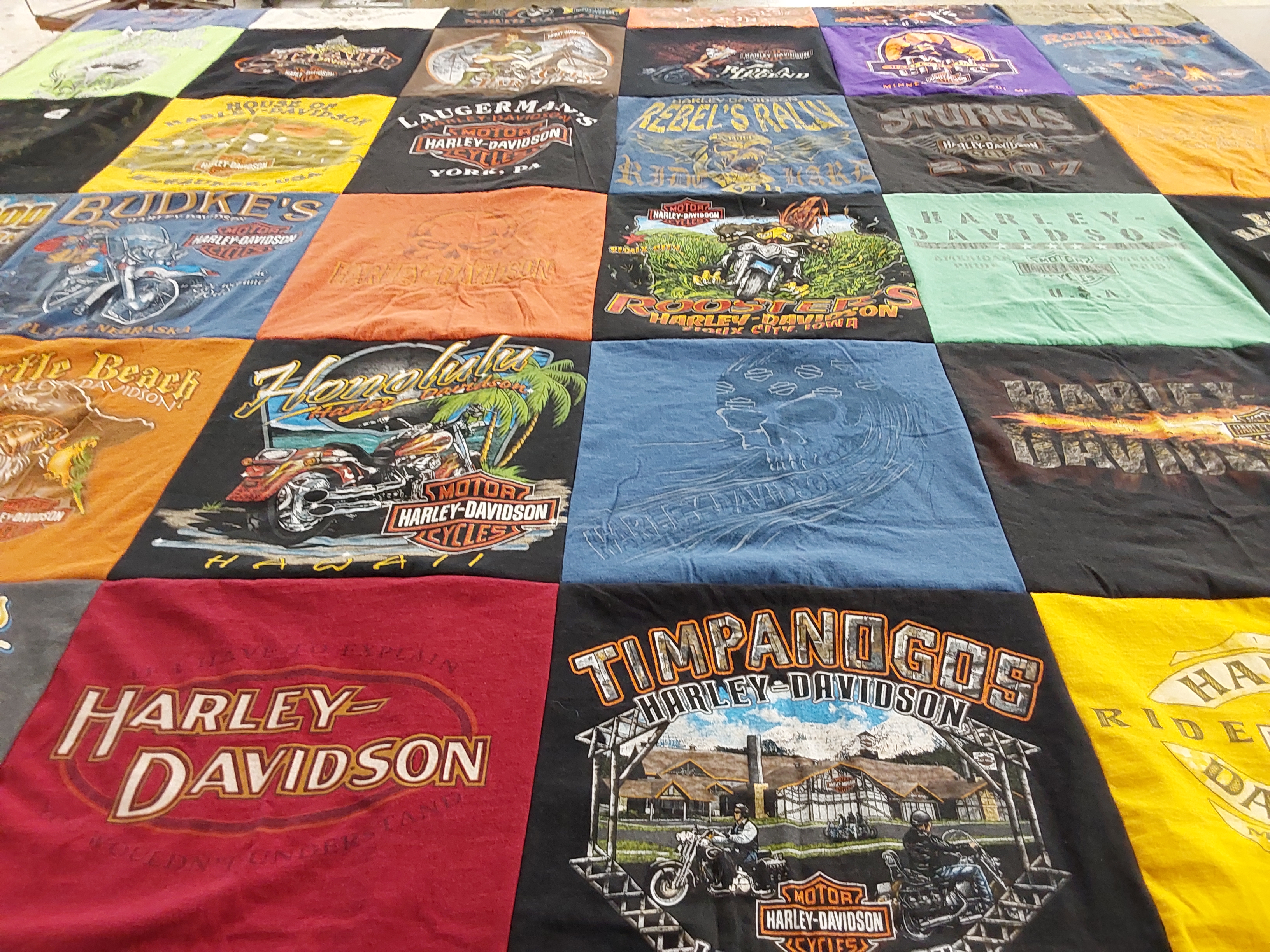 T-shirt quilt with motorcycles, biking themes by Jon from MA