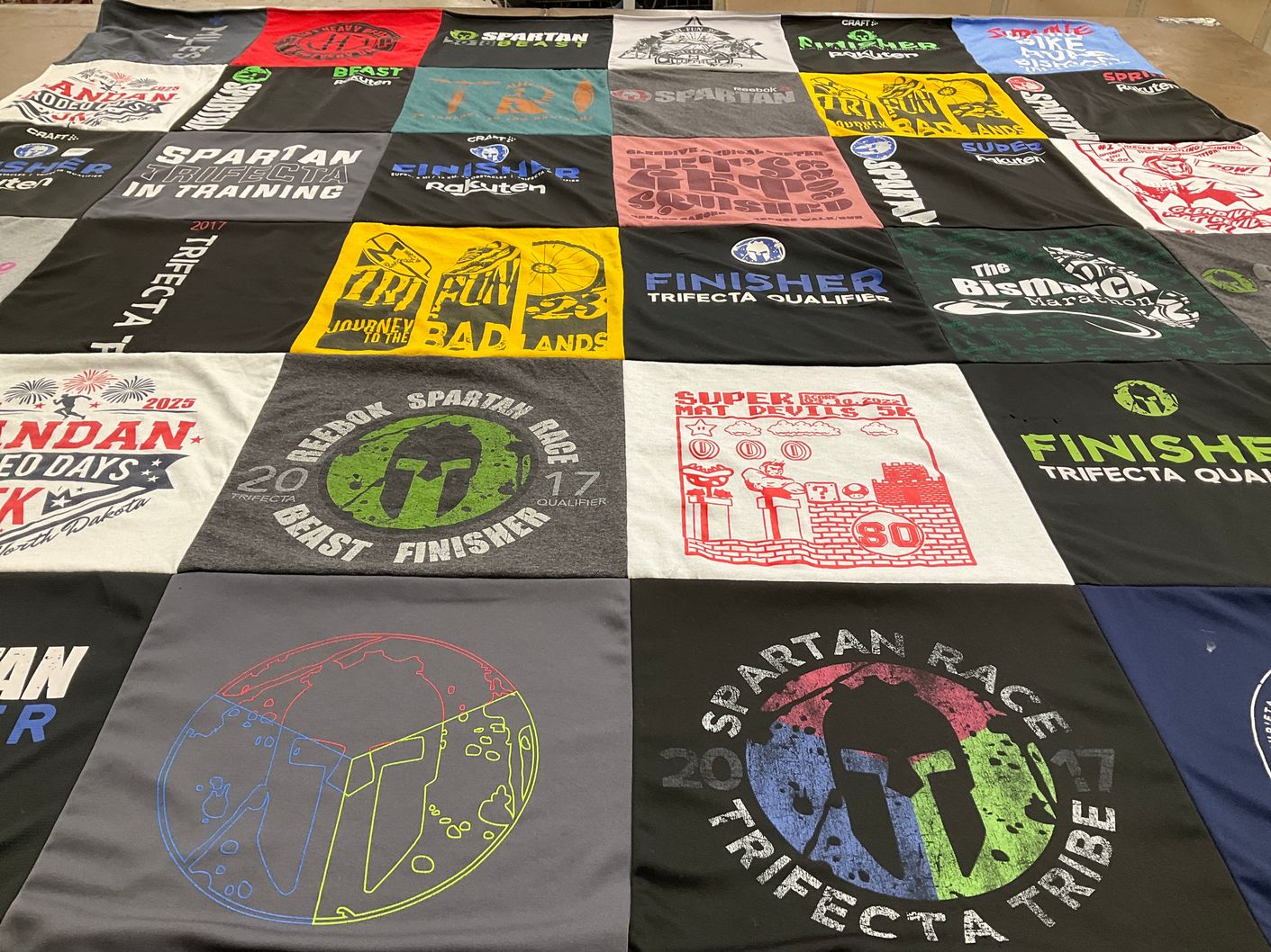 T-shirt quilt with obstacle racing, fitness themes by Jewelie from ND
