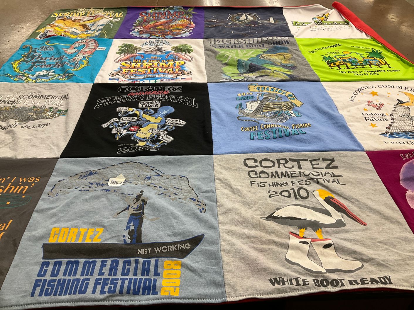 T-shirt quilt with fishing, festivals themes by Felicia from FL