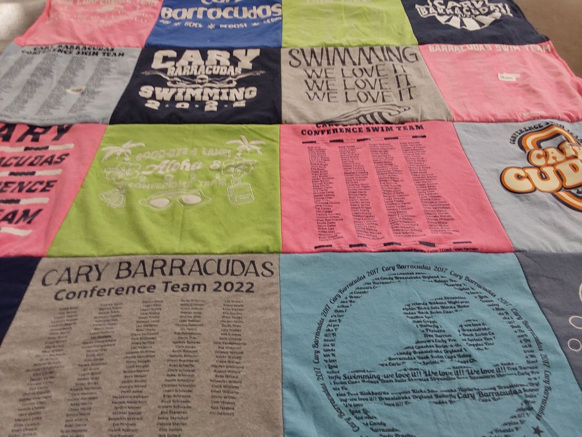 T-shirt quilt featuring cary barracudas conference swim team by Sarah from IL