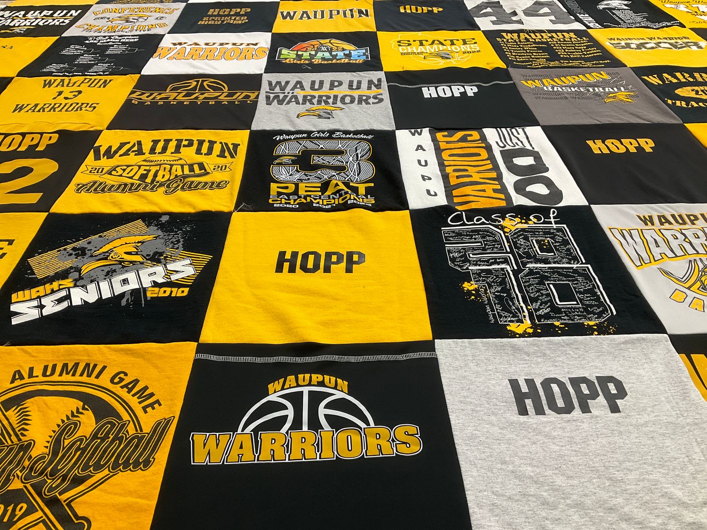 T-shirt quilt featuring waunakee warriors by Makayla from WI