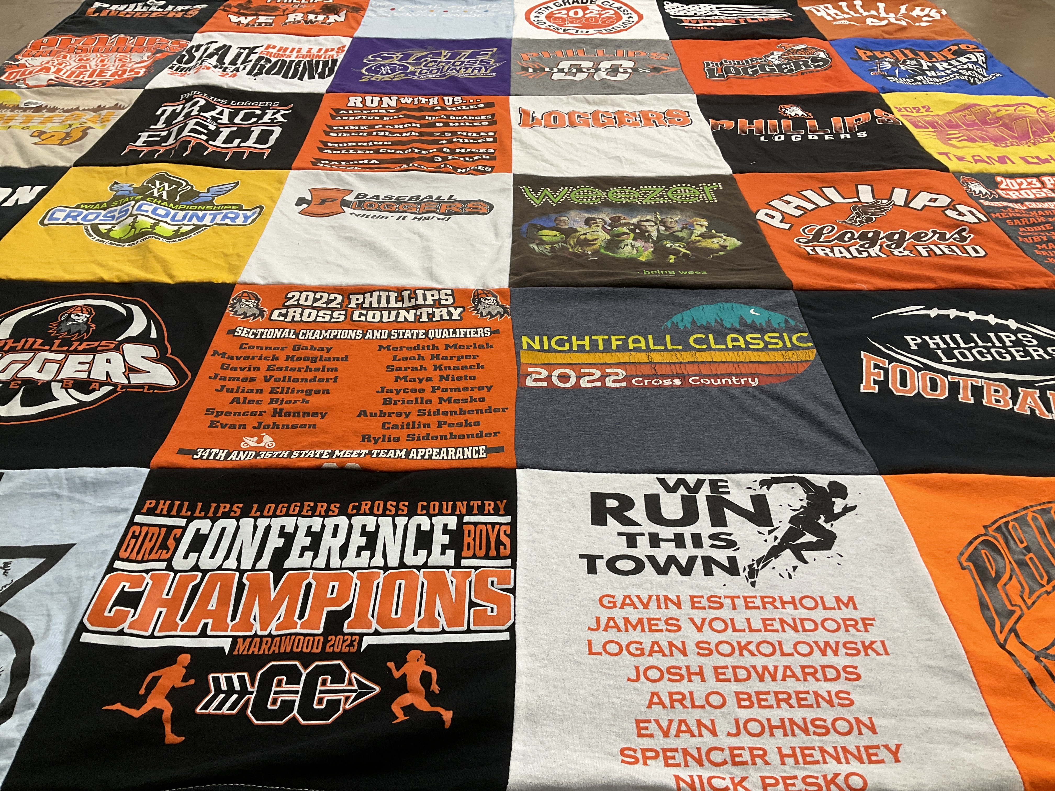 T-shirt quilt featuring phillips loggers cross country, phillips loggers football by Amy from WI