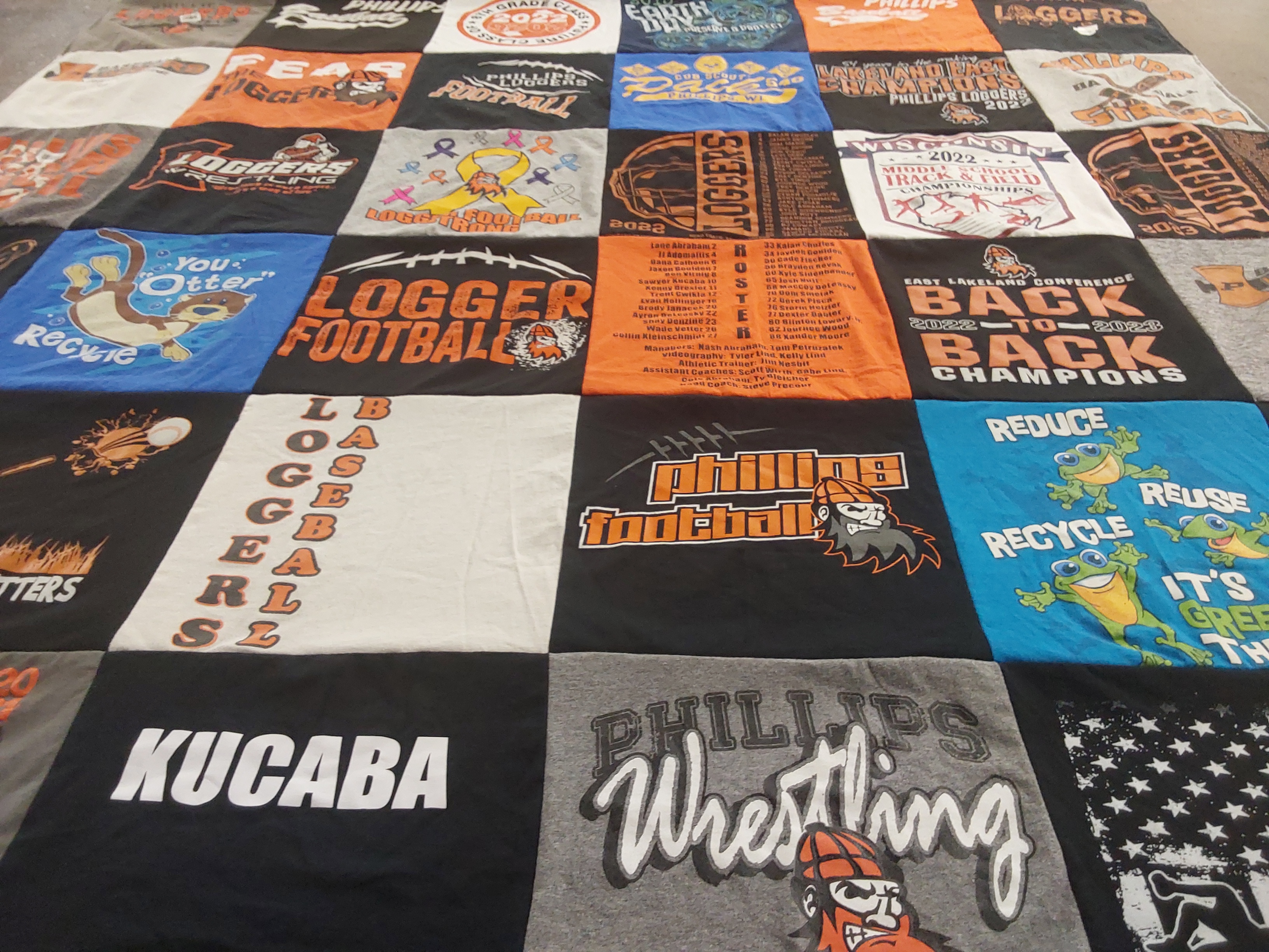 T-shirt quilt featuring phillips football, phillips wrestling by Amy from WI