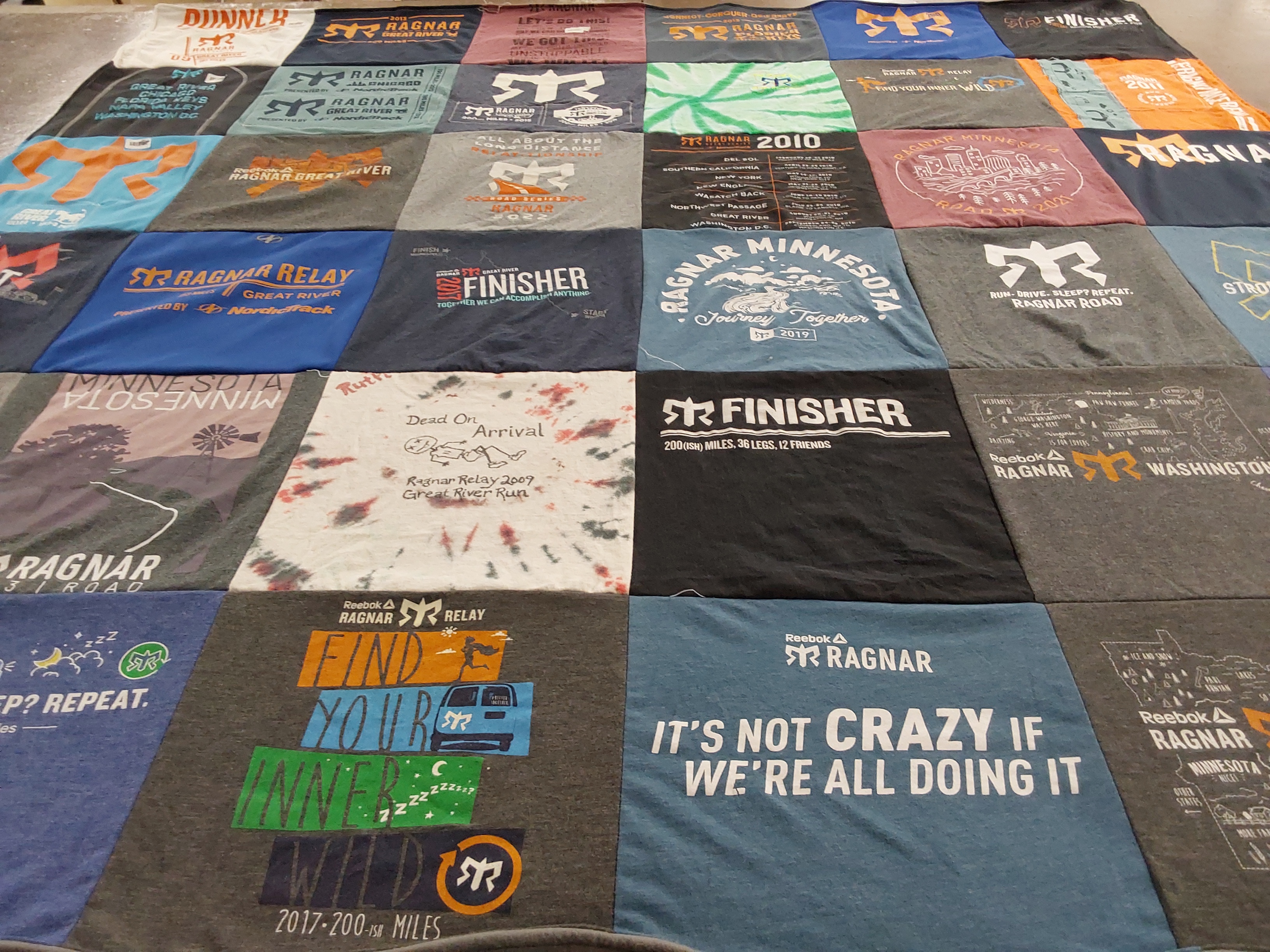 T-shirt quilt with running, marathons themes by Ruth from MN