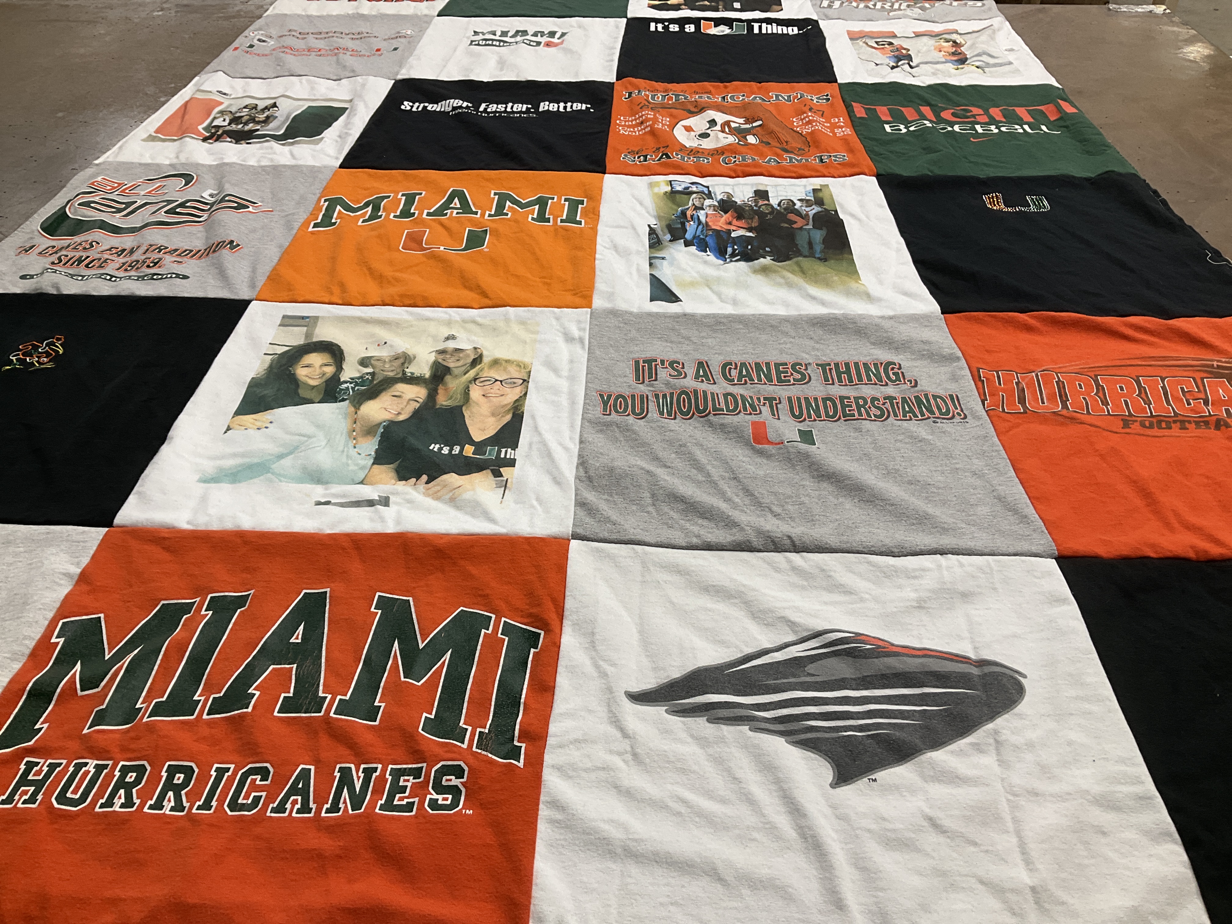 T-shirt quilt featuring miami hurricanes football, miami hurricanes baseball by Kim from FL