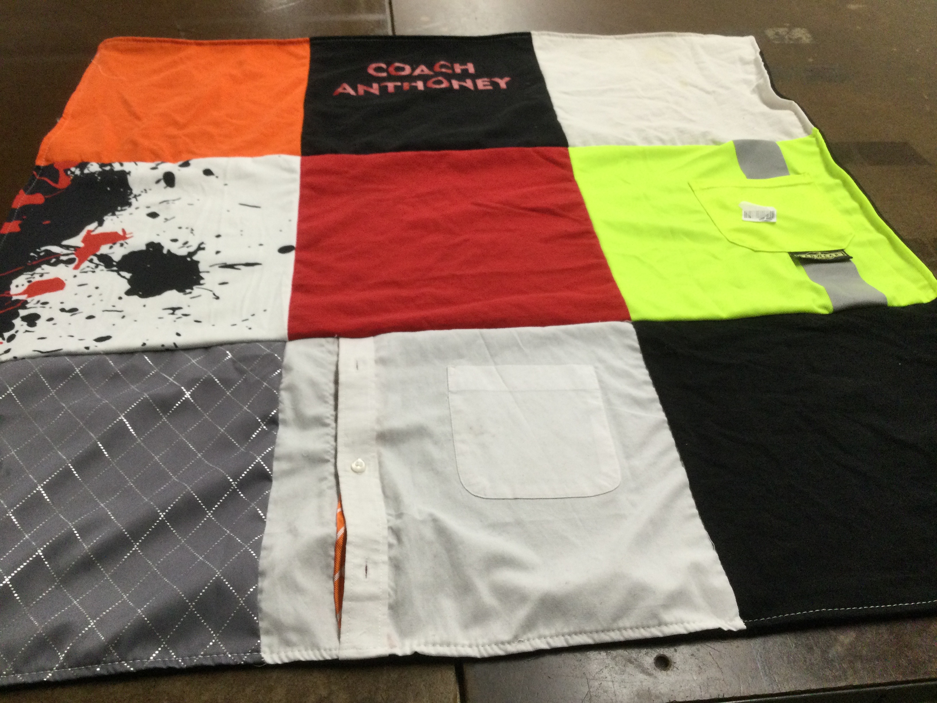 T-shirt quilt with coaching, sports themes by Elisa from CA