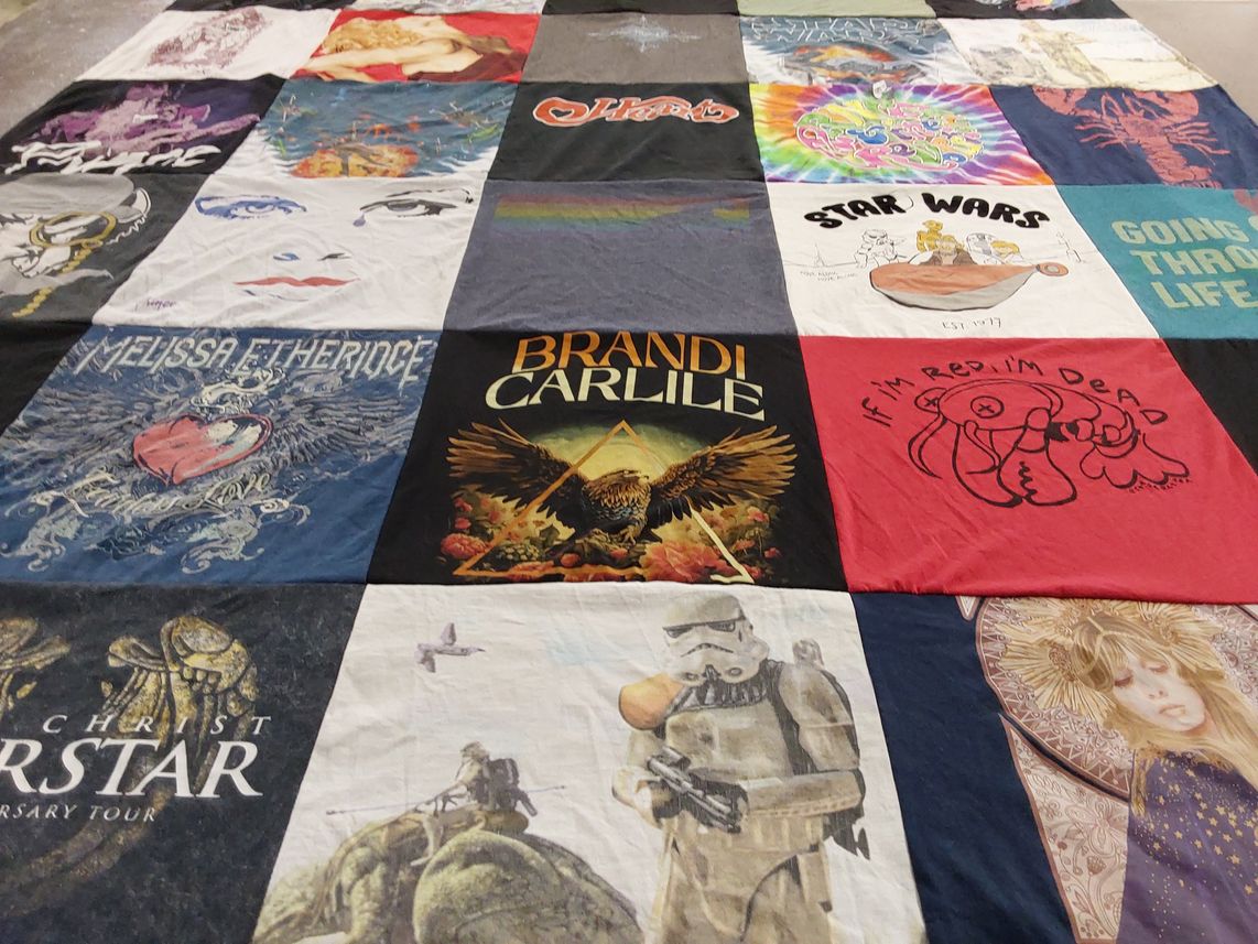 T-shirt quilt with music, movies themes by Keith from NY