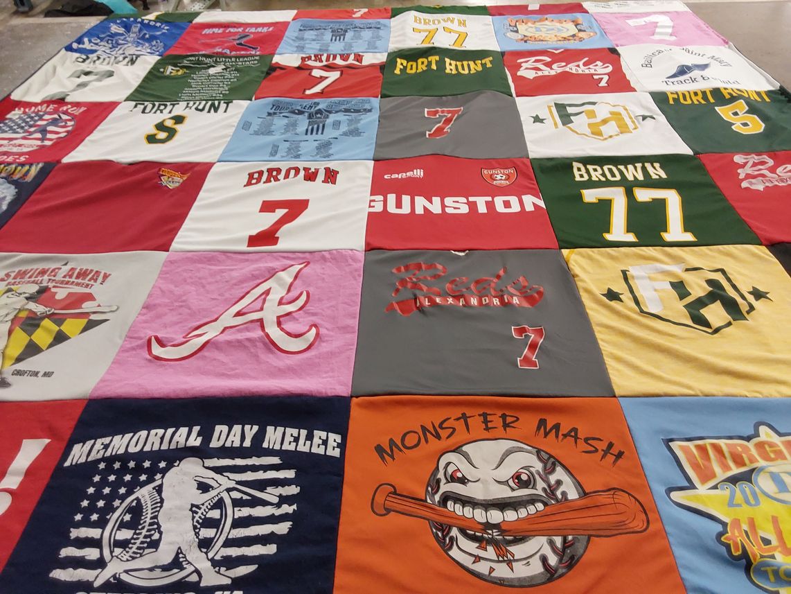 T-shirt quilt with baseball, sports themes by Jacqueline from VA