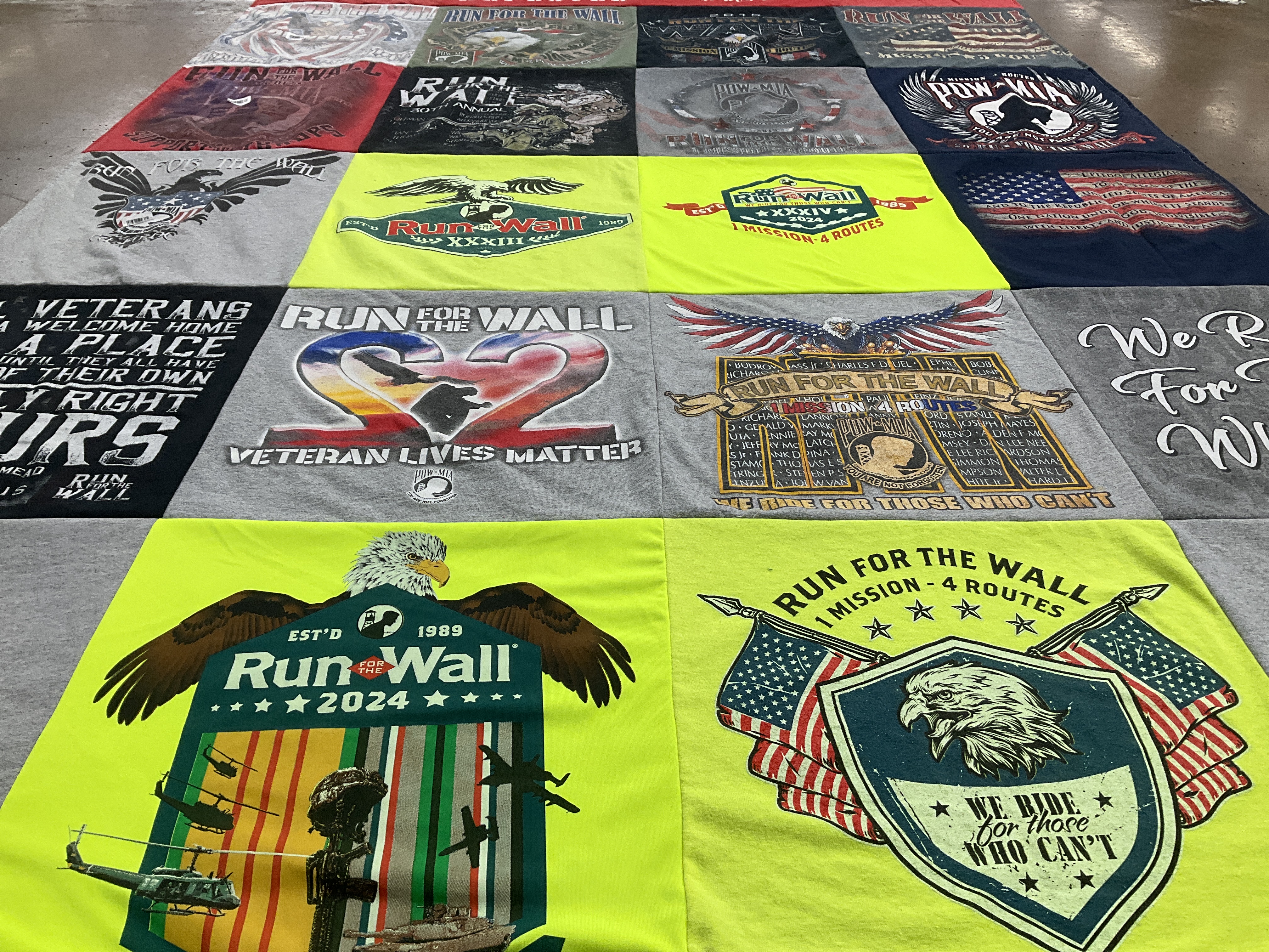 T-shirt quilt with veterans, motorcycling themes by William from AZ
