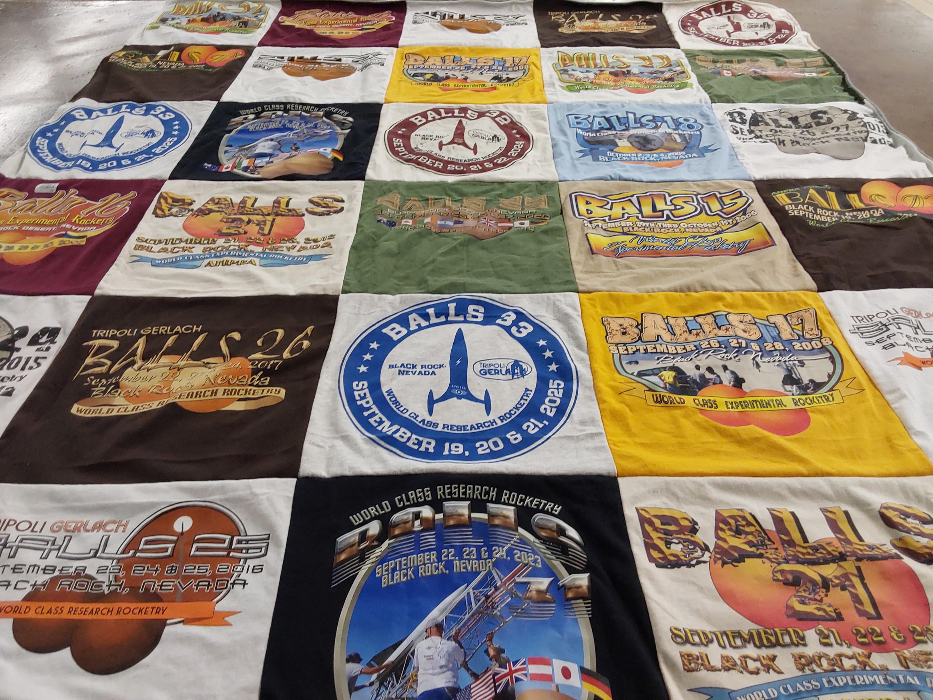 T-shirt quilt with rocketry, experimental rocketry themes by David from PA