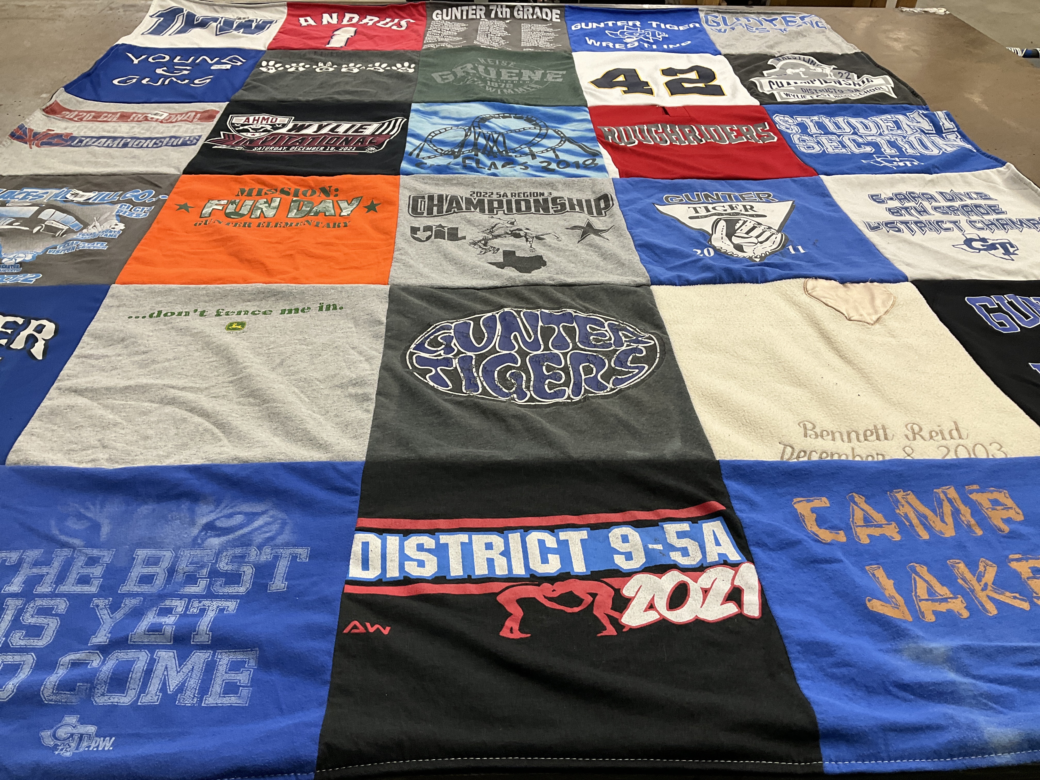T-shirt quilt featuring gunter tigers, ghs wrestling team by Dana from TX