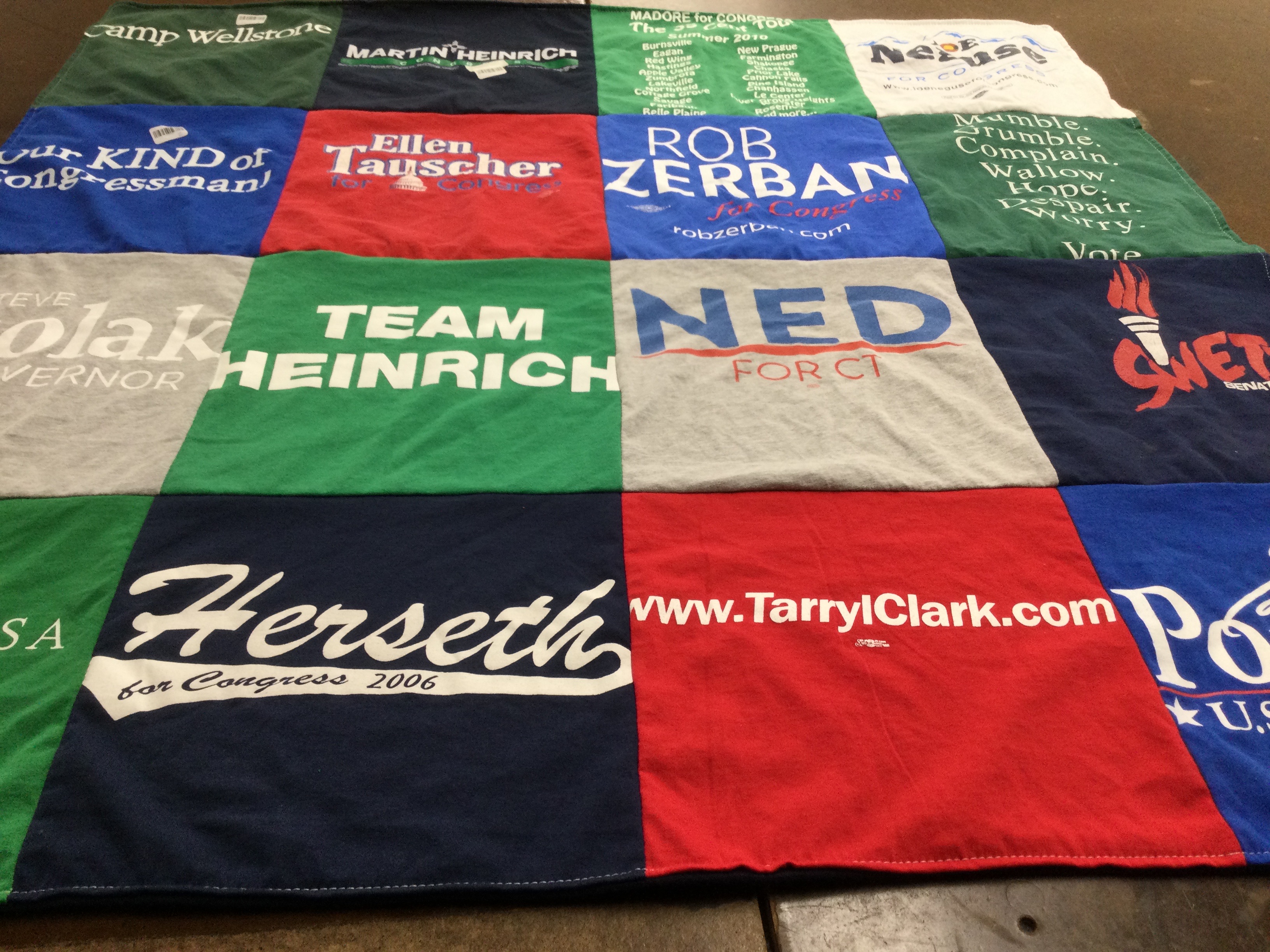 T-shirt quilt with politics, elections themes by Margo from NC