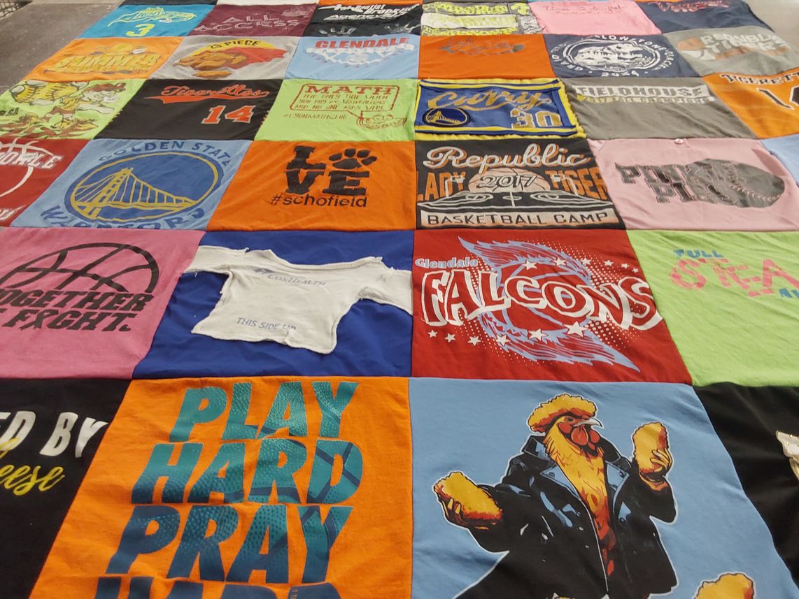 T-shirt quilt featuring golden state warriors by Stacy from MO