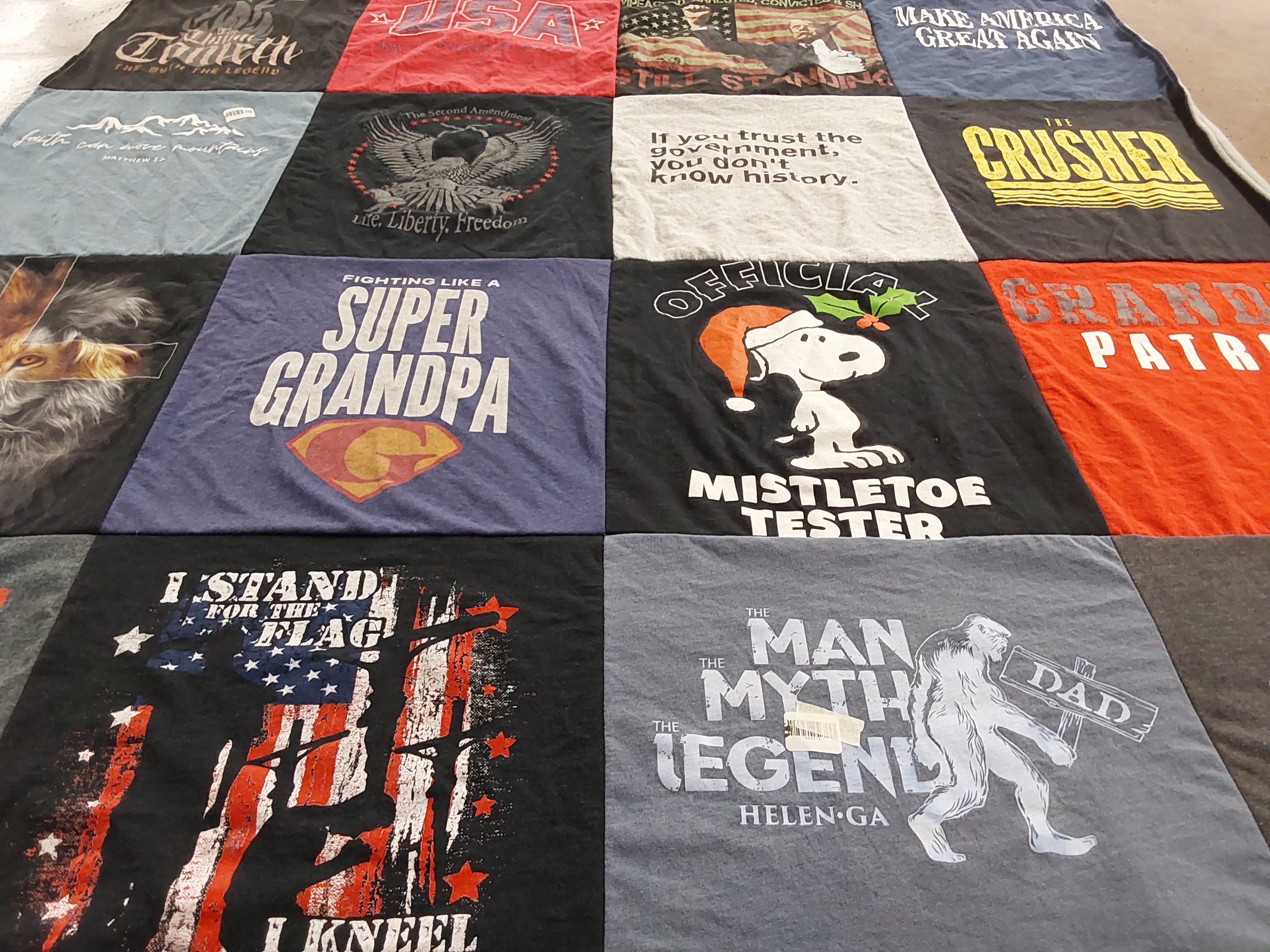 T-shirt quilt with politics, family themes by Michelle from GA