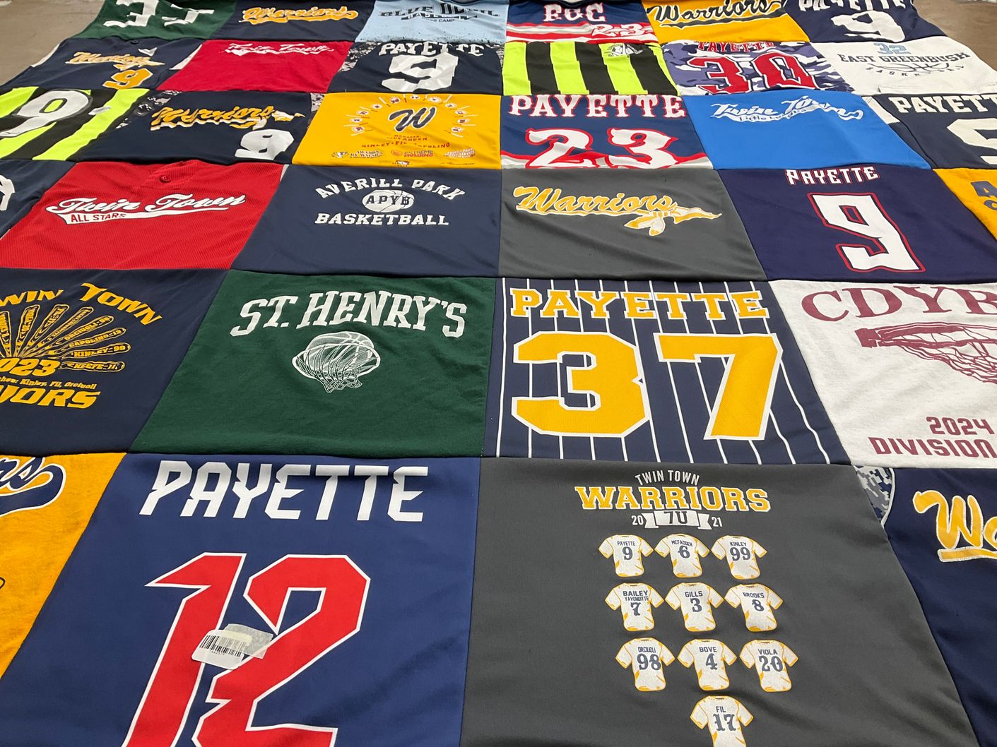 T-shirt quilt featuring st. henry's basketball, twin town warriors by Annmarie from NY