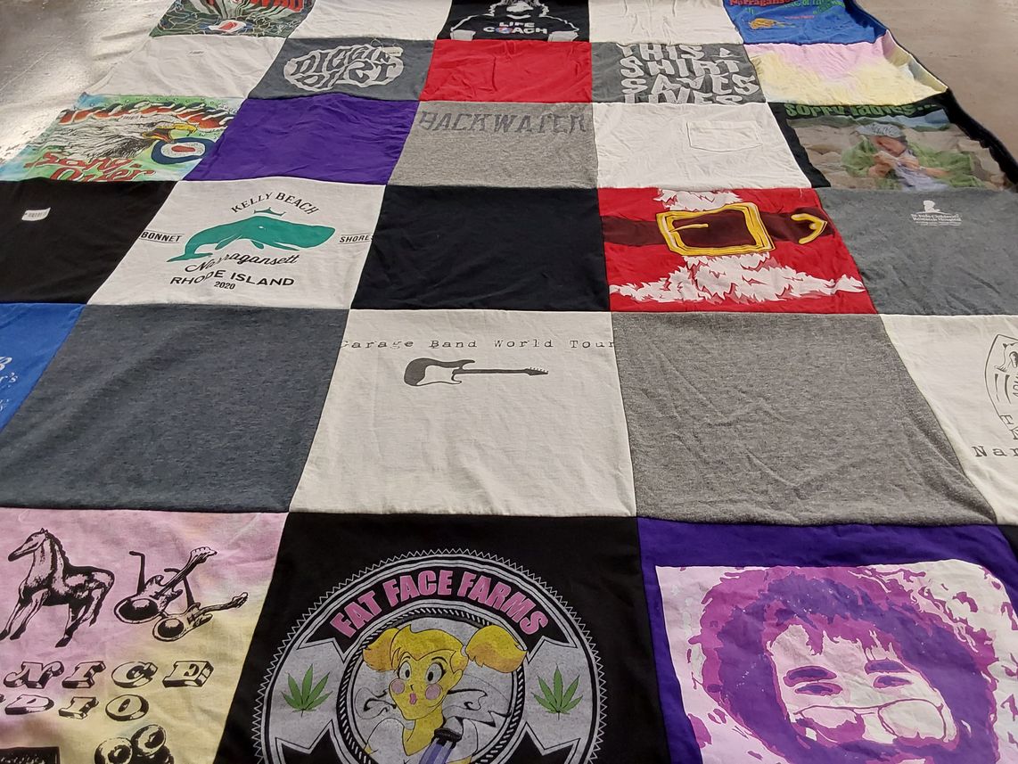 T-shirt quilt with music, farming themes by Michael from RI