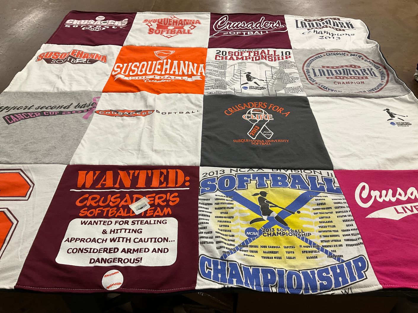 T-shirt quilt featuring susquehanna university softball by Kathy from FL