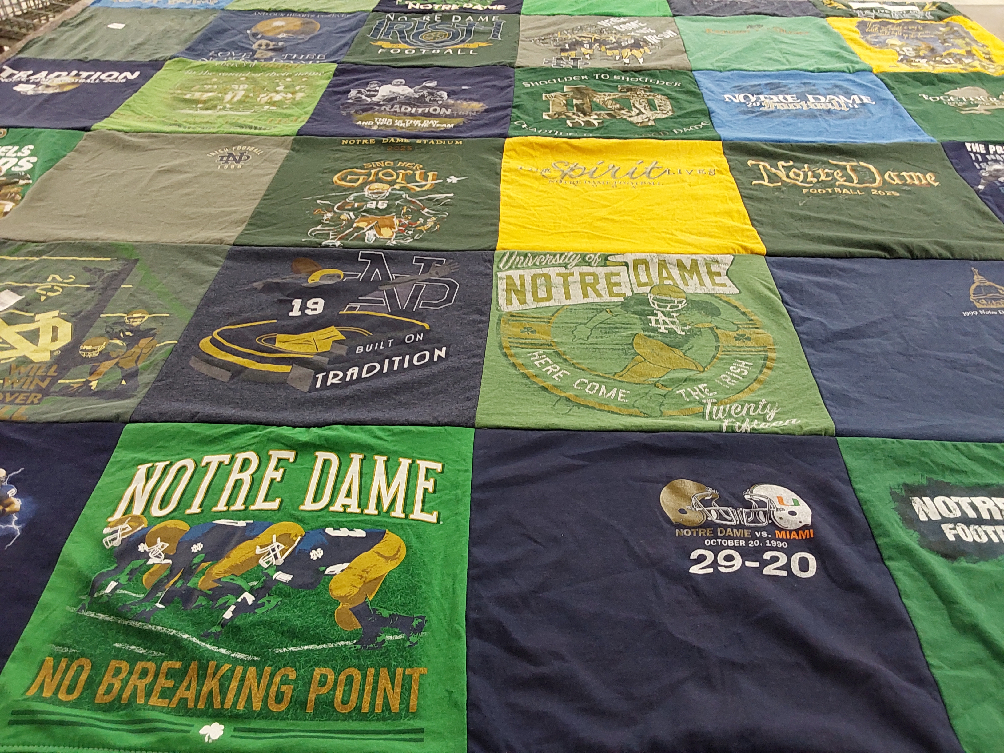 T-shirt quilt featuring notre dame football by Laura from IN