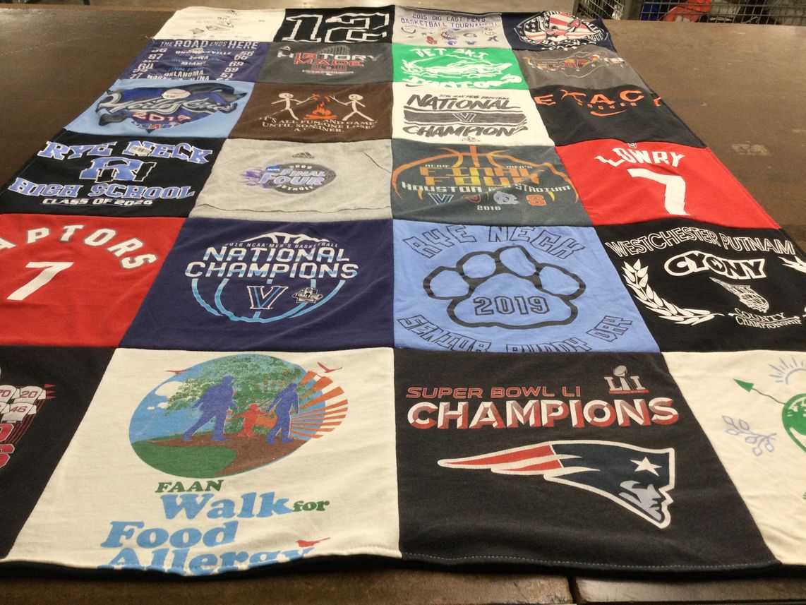 T-shirt quilt featuring villanova university, new england patriots by Laura from NY