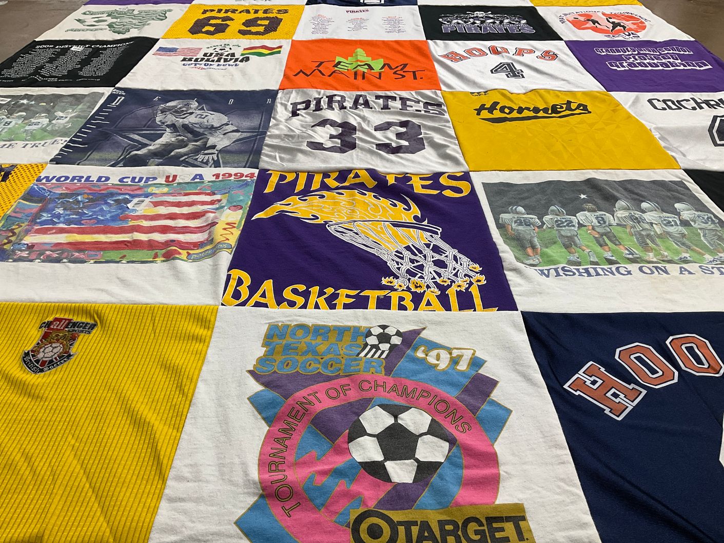 T-shirt quilt featuring pirates, hornets by Sandra from TX
