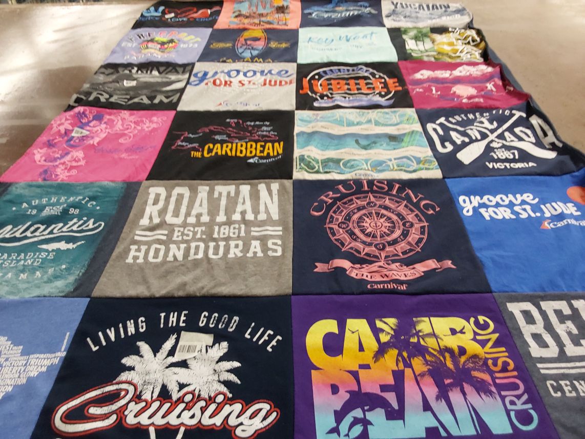 T-shirt quilt with cruising, travel themes by Patricia from TX