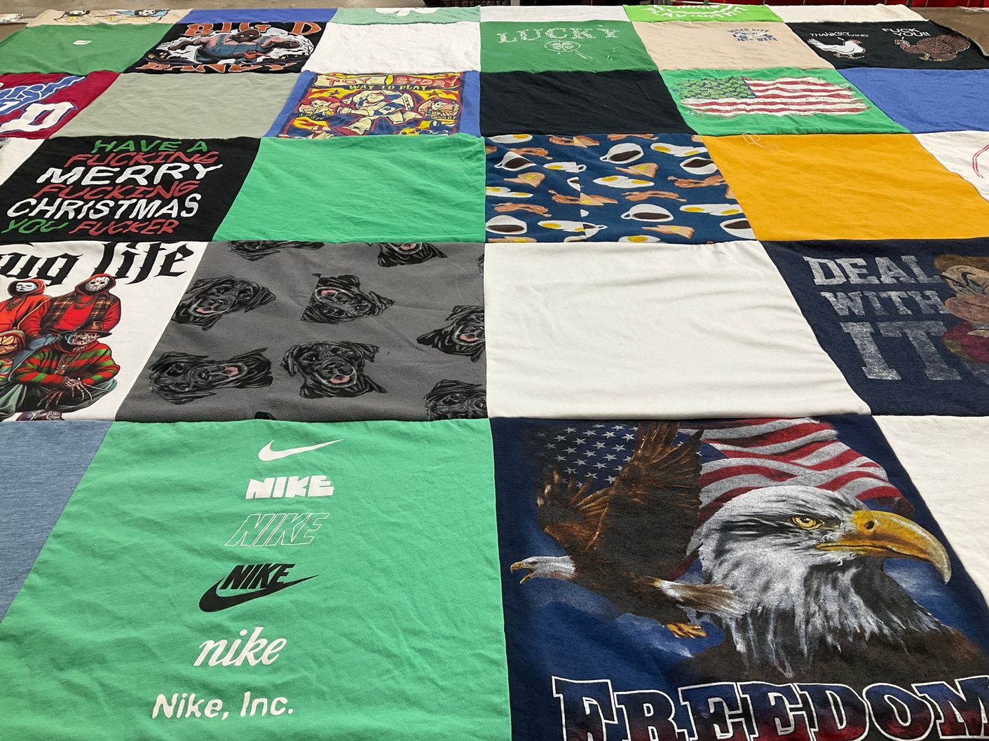 T-shirt quilt with dogs, holidays themes by Christina from PA