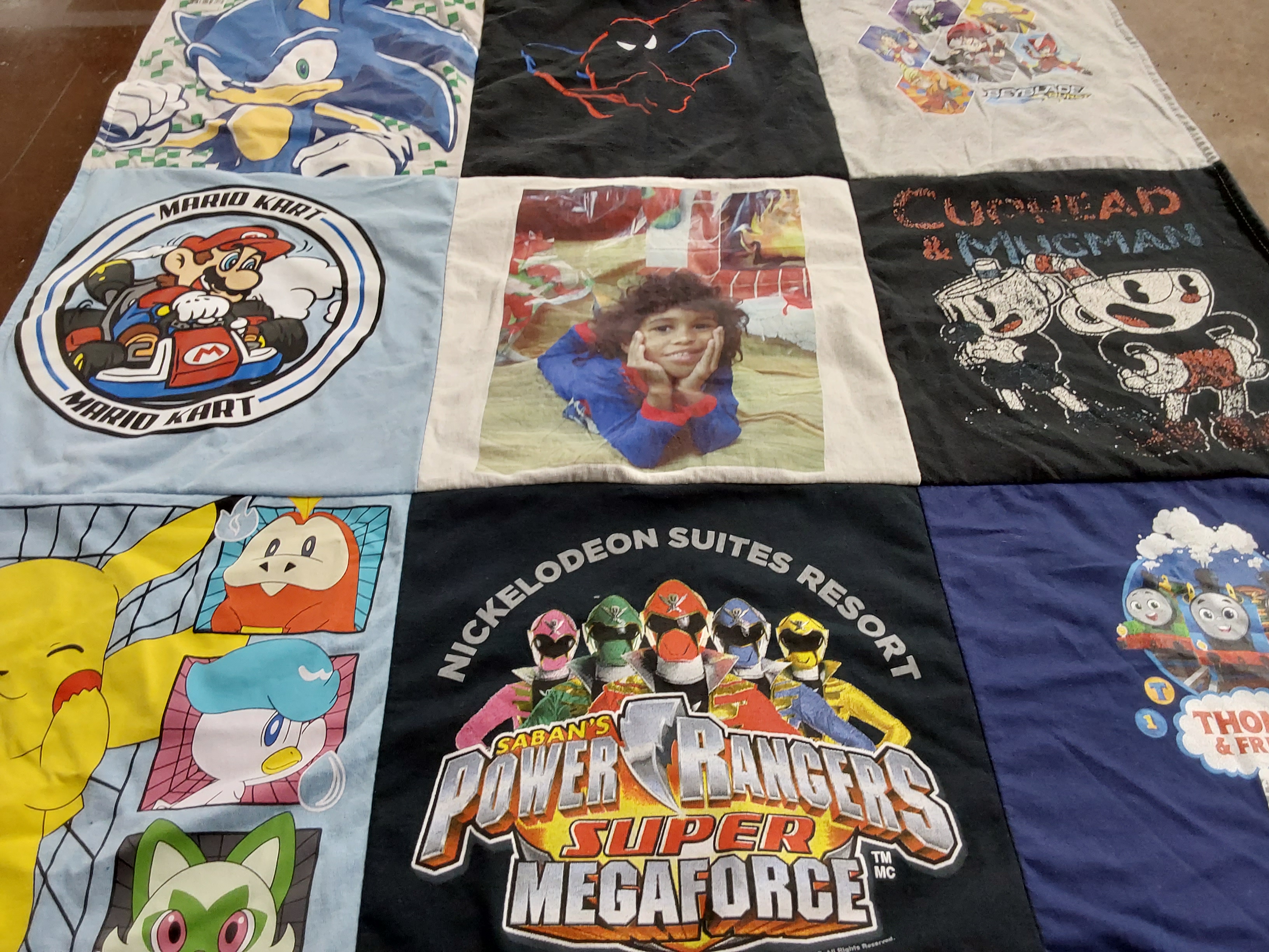 T-shirt quilt with video games, cartoons themes by David from FL