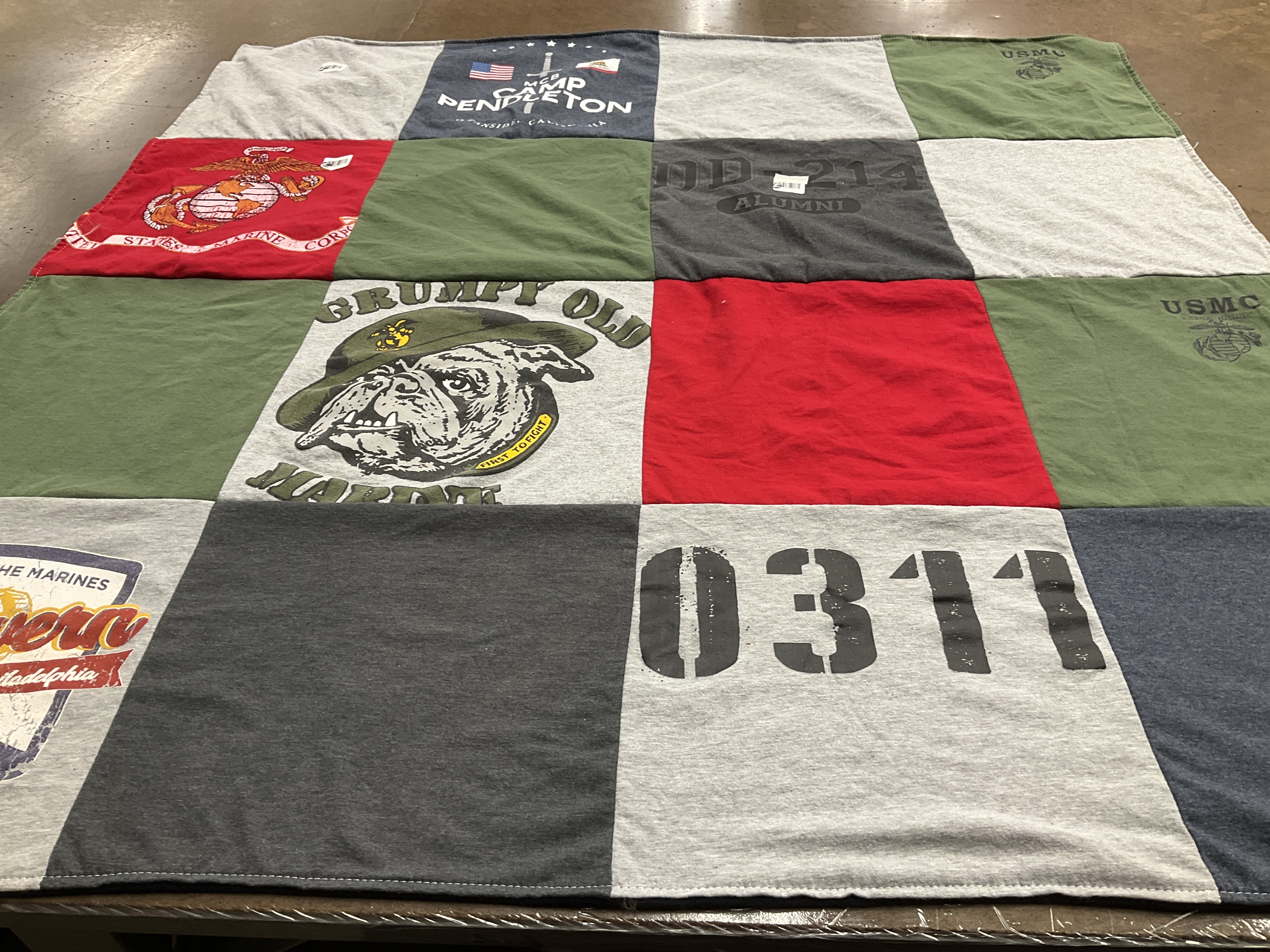 T-shirt quilt with military, marines themes by Anne from SC
