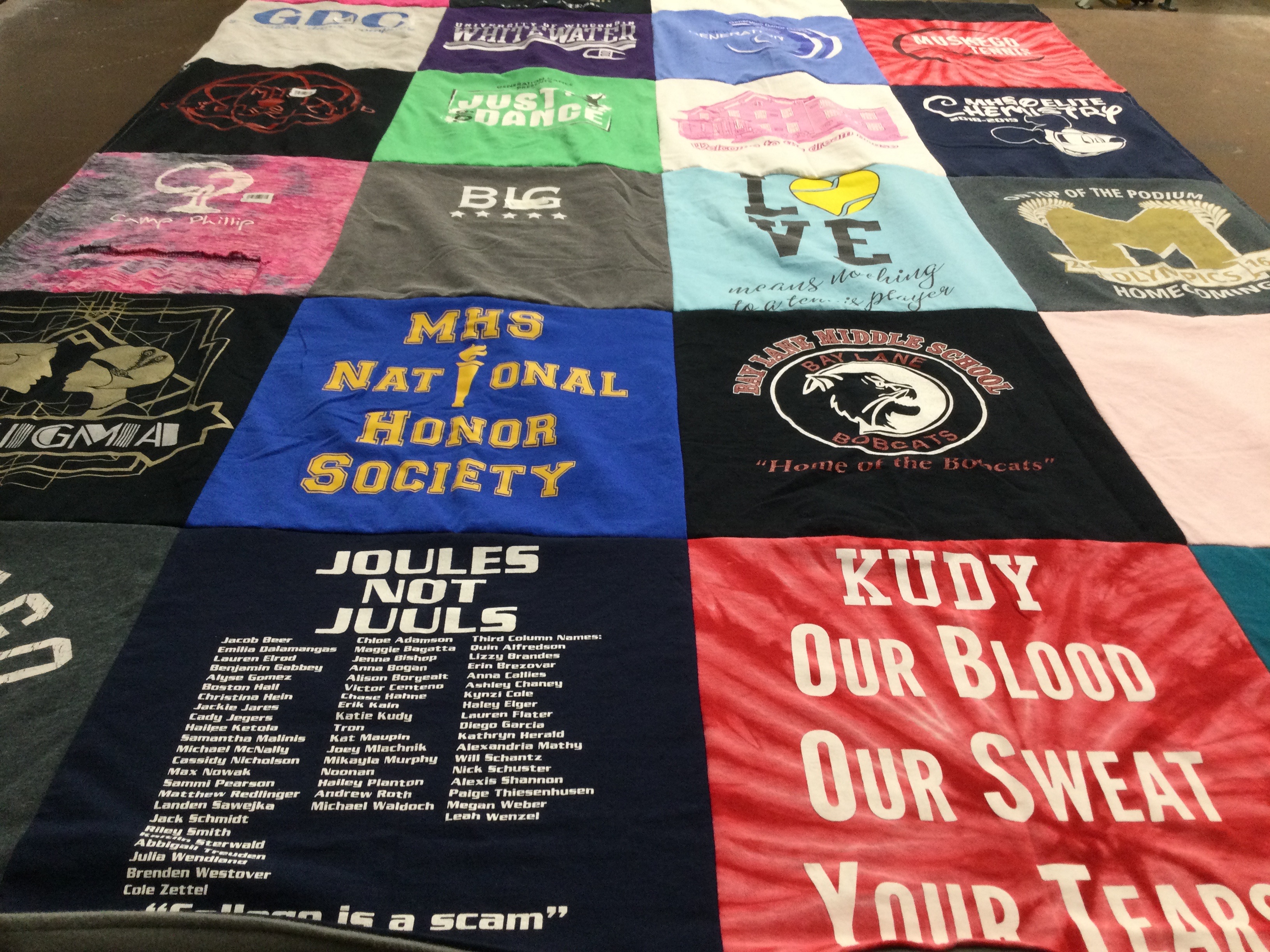 T-shirt quilt featuring hay lake middle school bobcats by ChristyM from WI