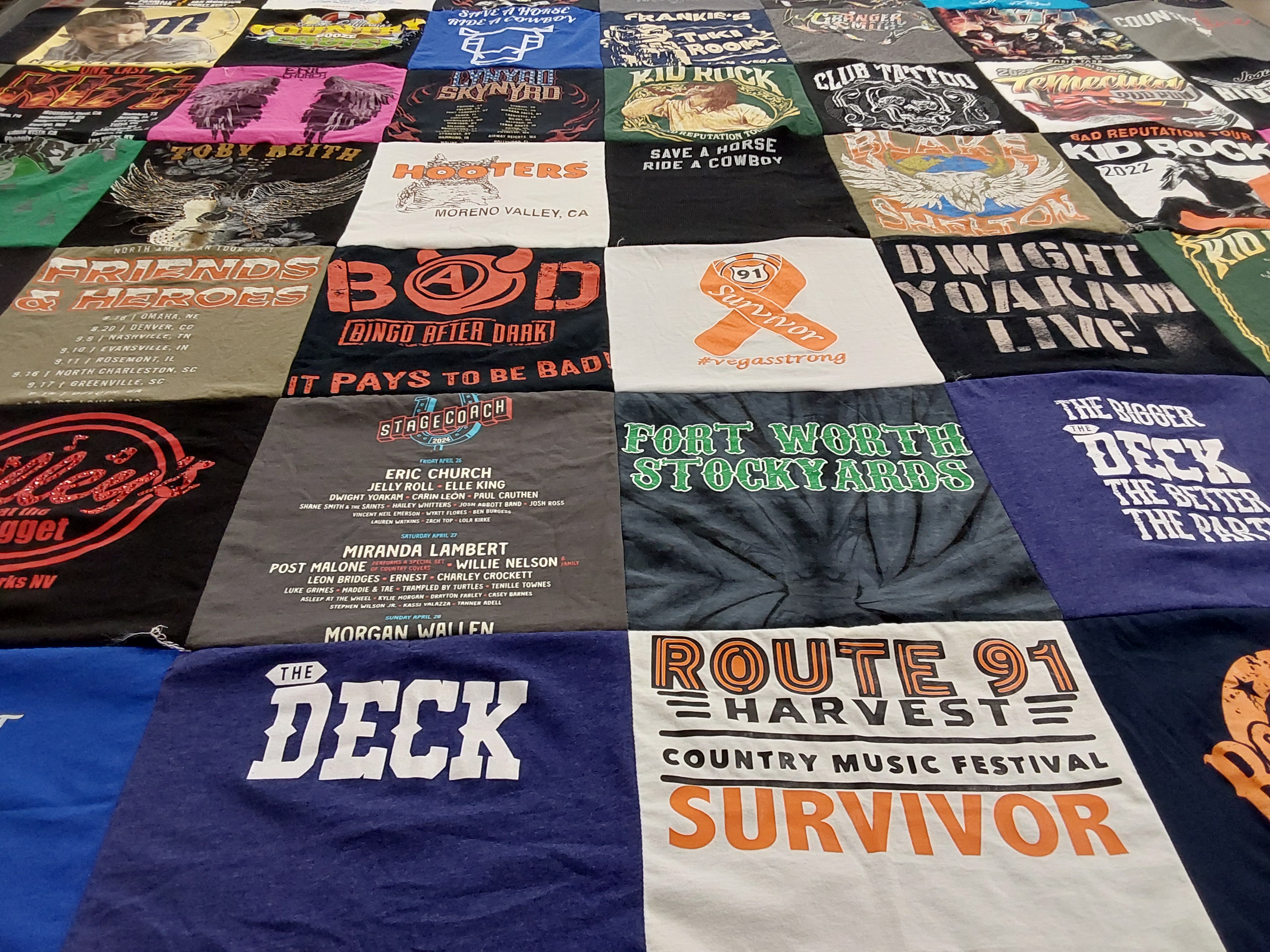 T-shirt quilt with country music, live events themes by Kory from CA