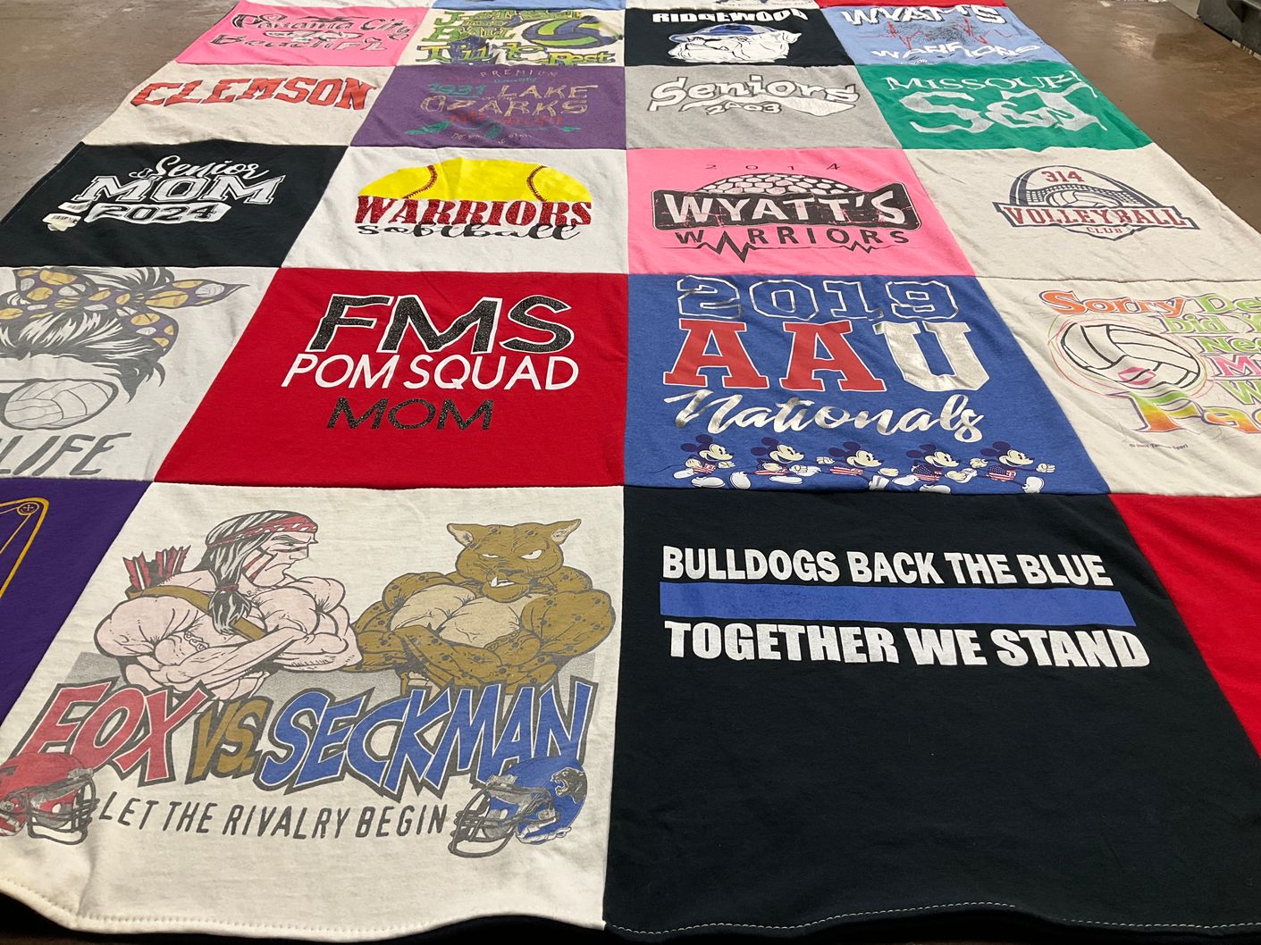 T-shirt quilt from clemson university, fox high school by Brooke from MO
