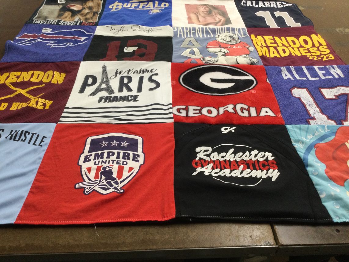T-shirt quilt featuring empire united, rochester gymnastics academy by Andrea from NY