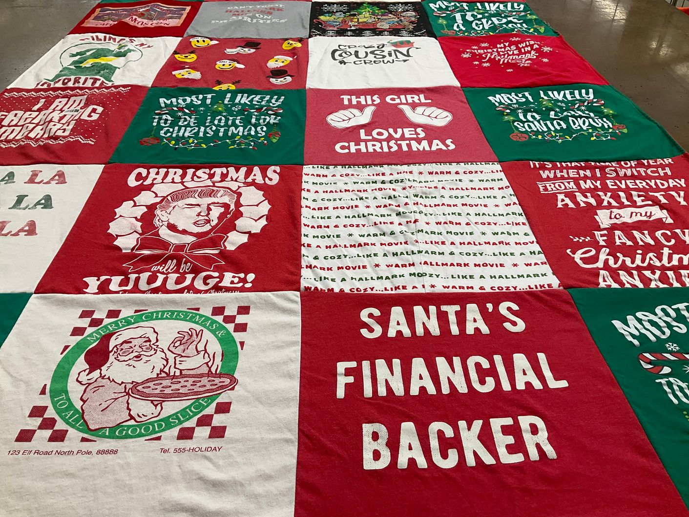 T-shirt quilt with christmas, holiday movies themes by Caroline from SC