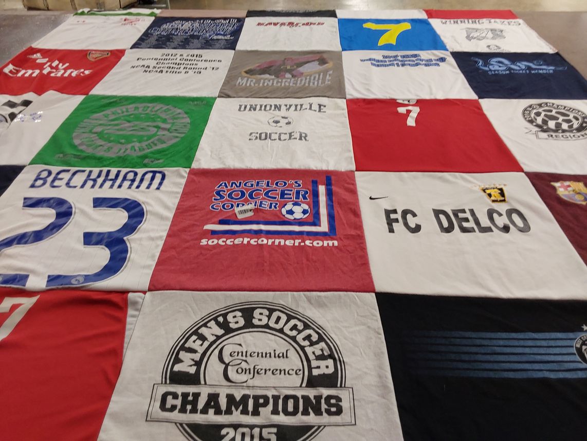 T-shirt quilt with soccer, sports themes by David from PA