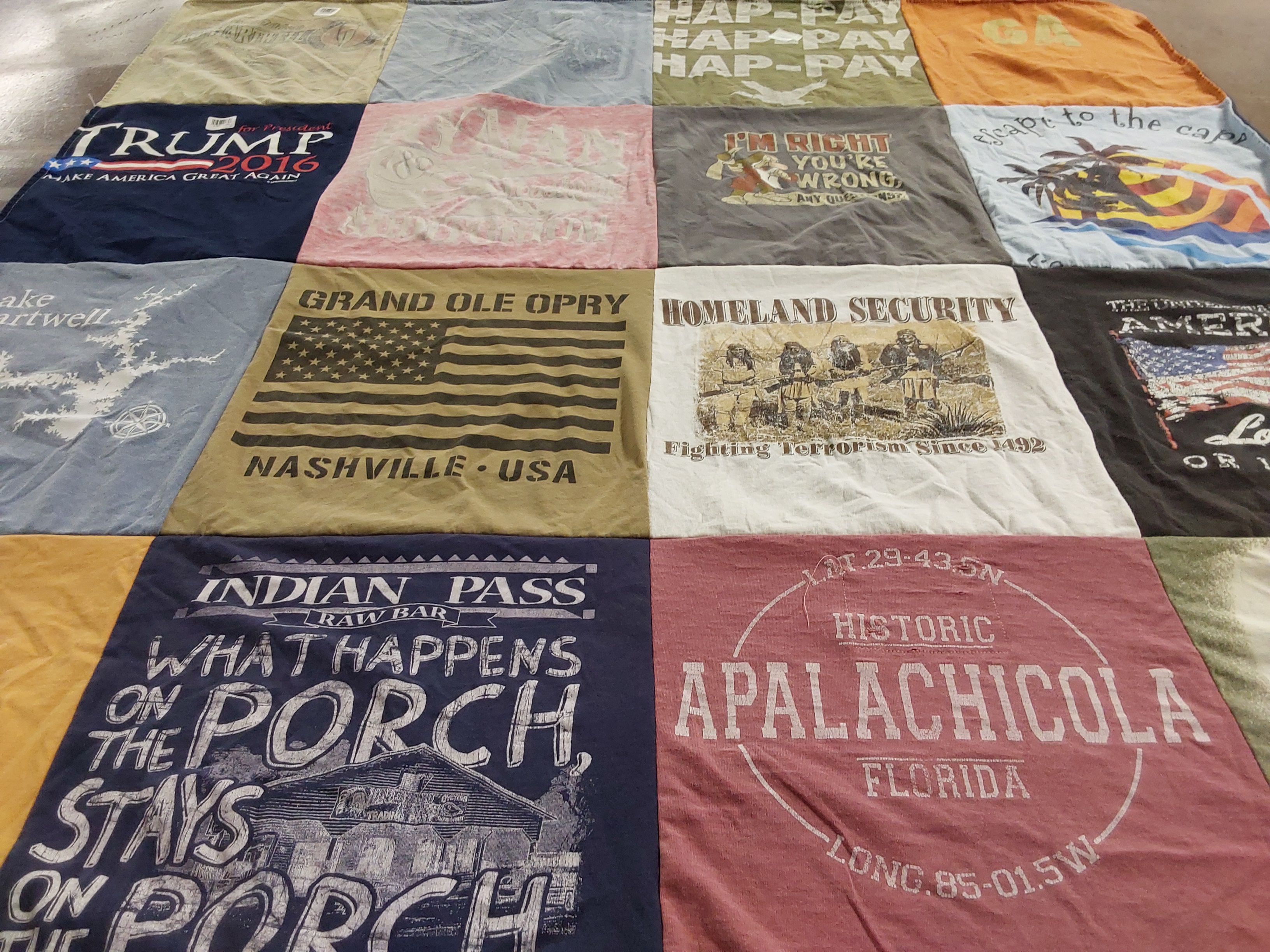 T-shirt quilt with politics, country music themes by Julie from GA