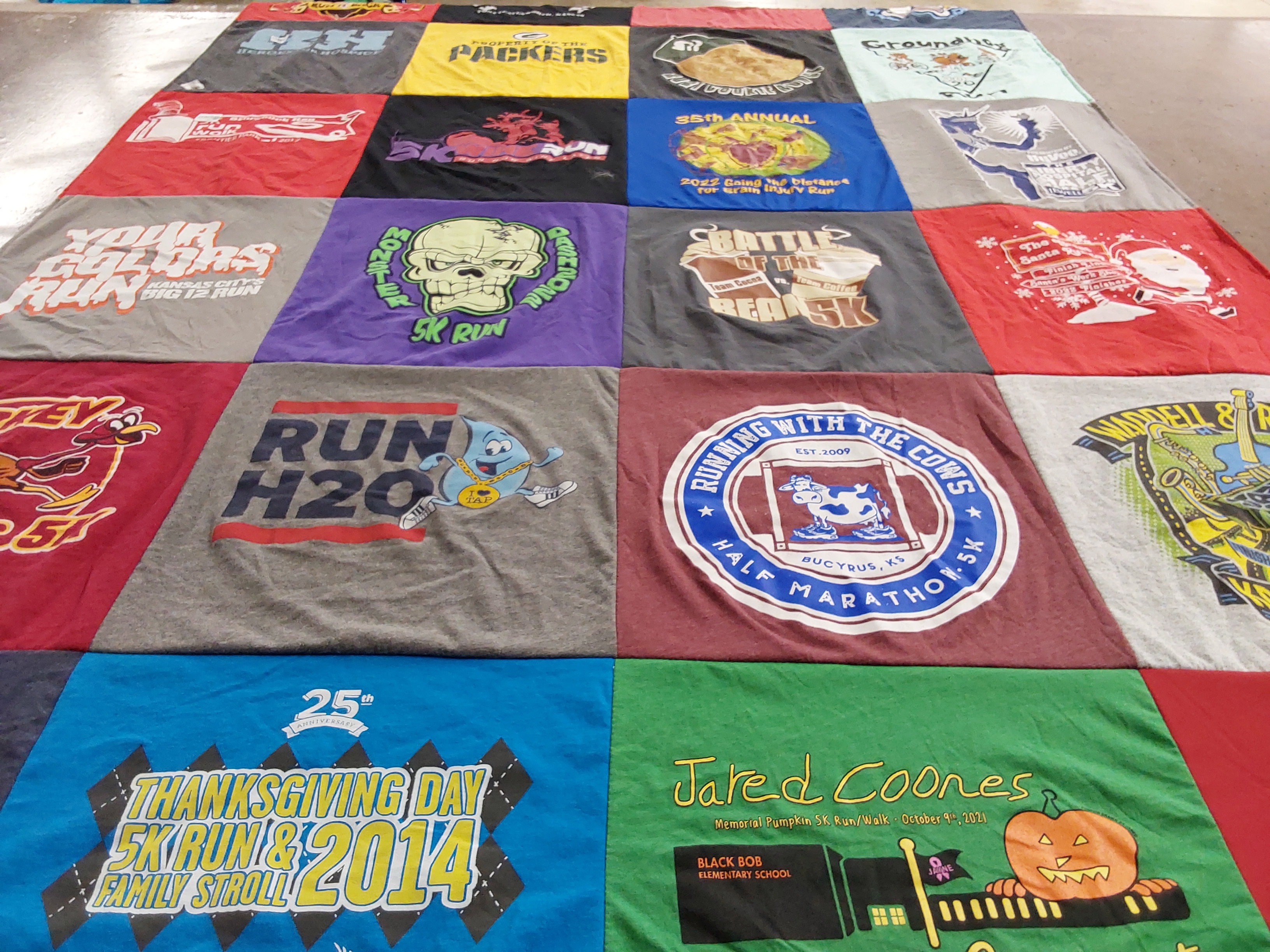 T-shirt quilt from black bob elementary school by Mary from KS