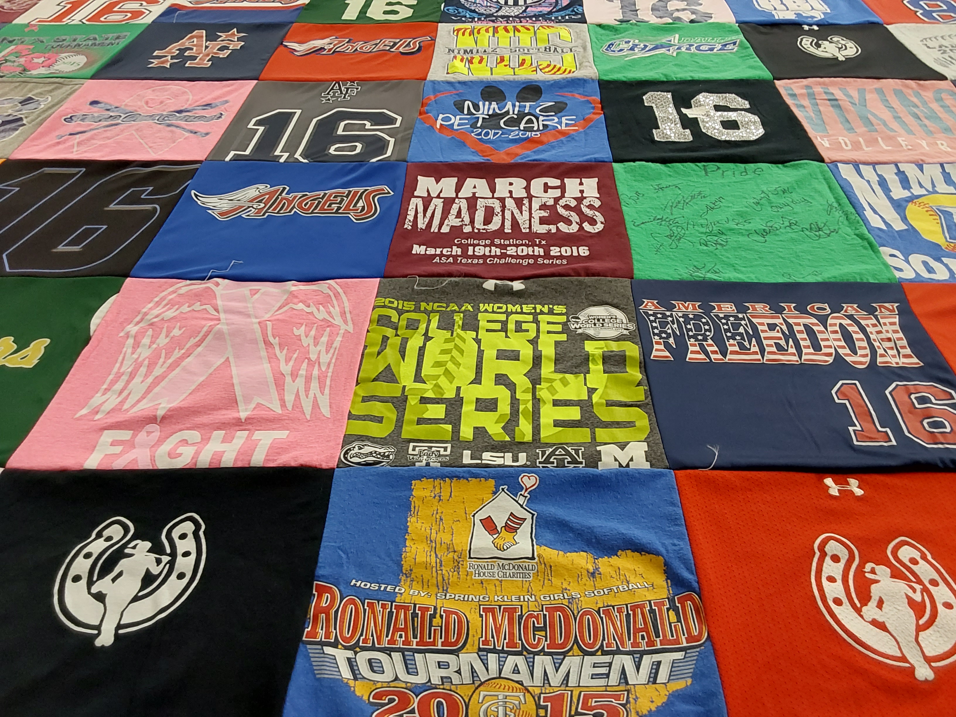 T-shirt quilt from texas a&m university, lsu university by Trista from TX
