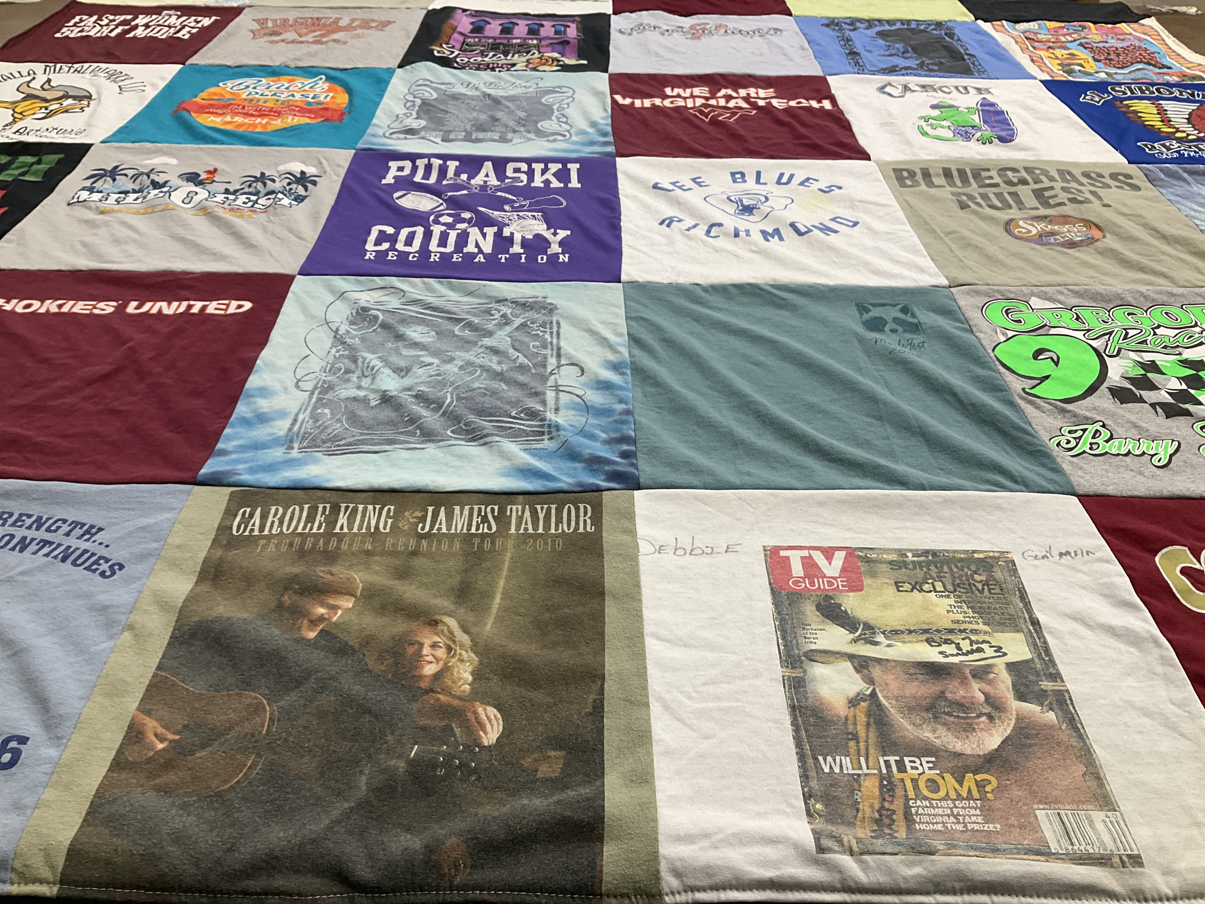 T-shirt quilt with music, sports themes by Deborah from VA