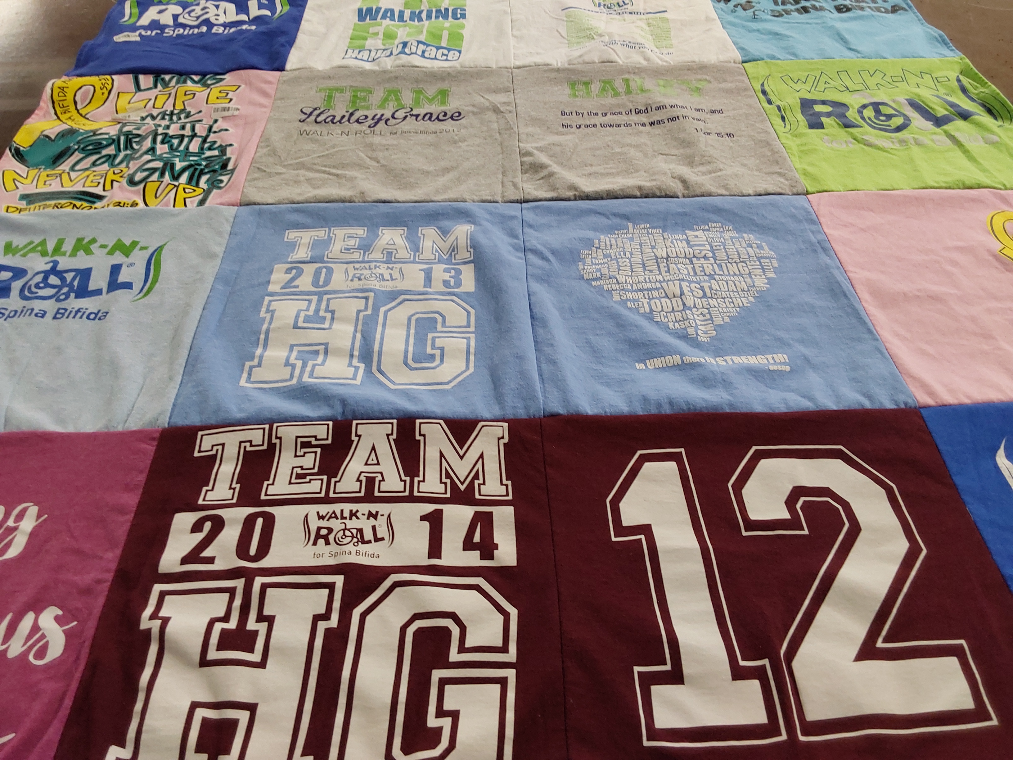 T-shirt quilt with charity, health themes by Janet from TX