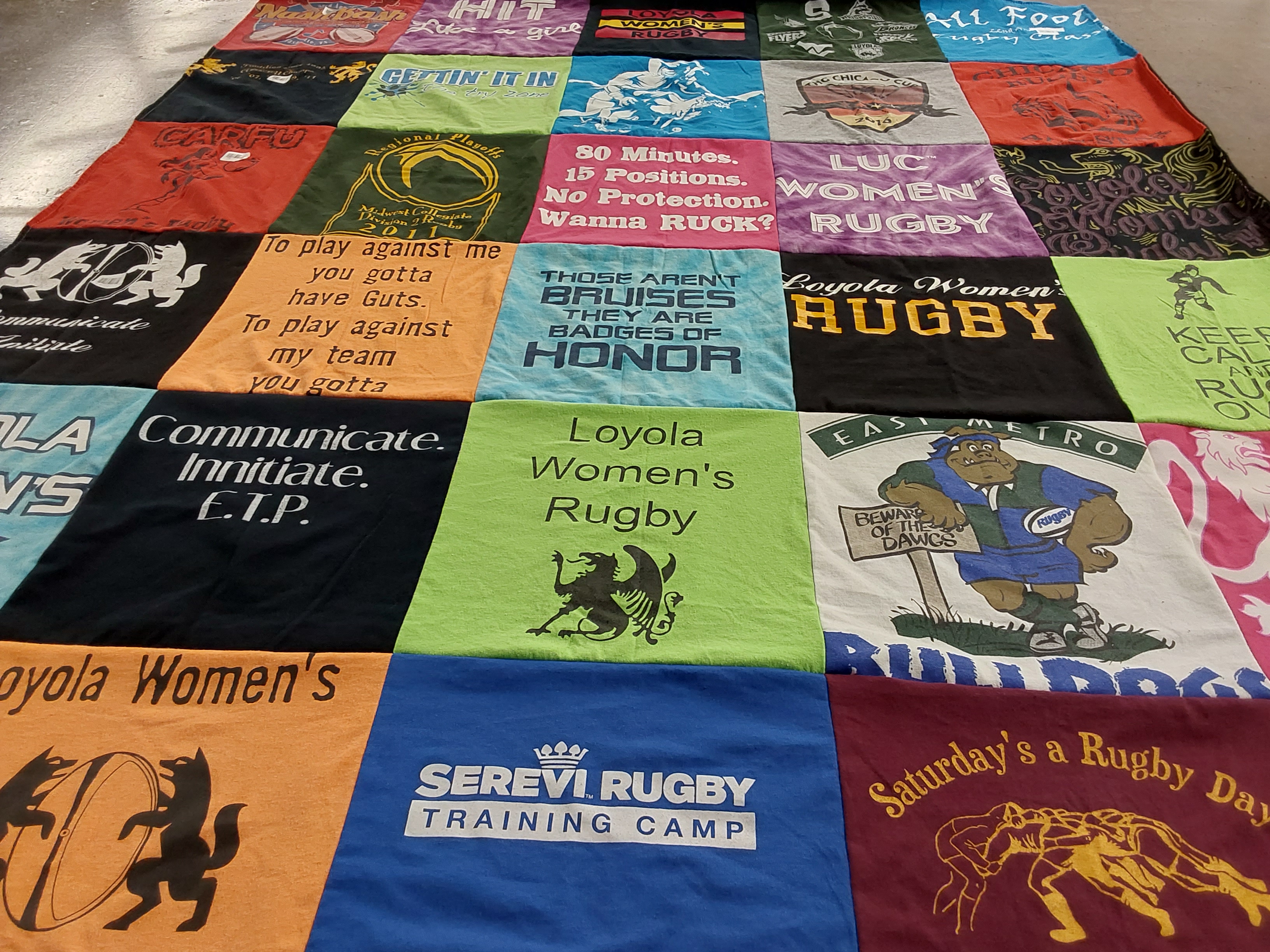 T-shirt quilt featuring loyola women's rugby by Molly from IL