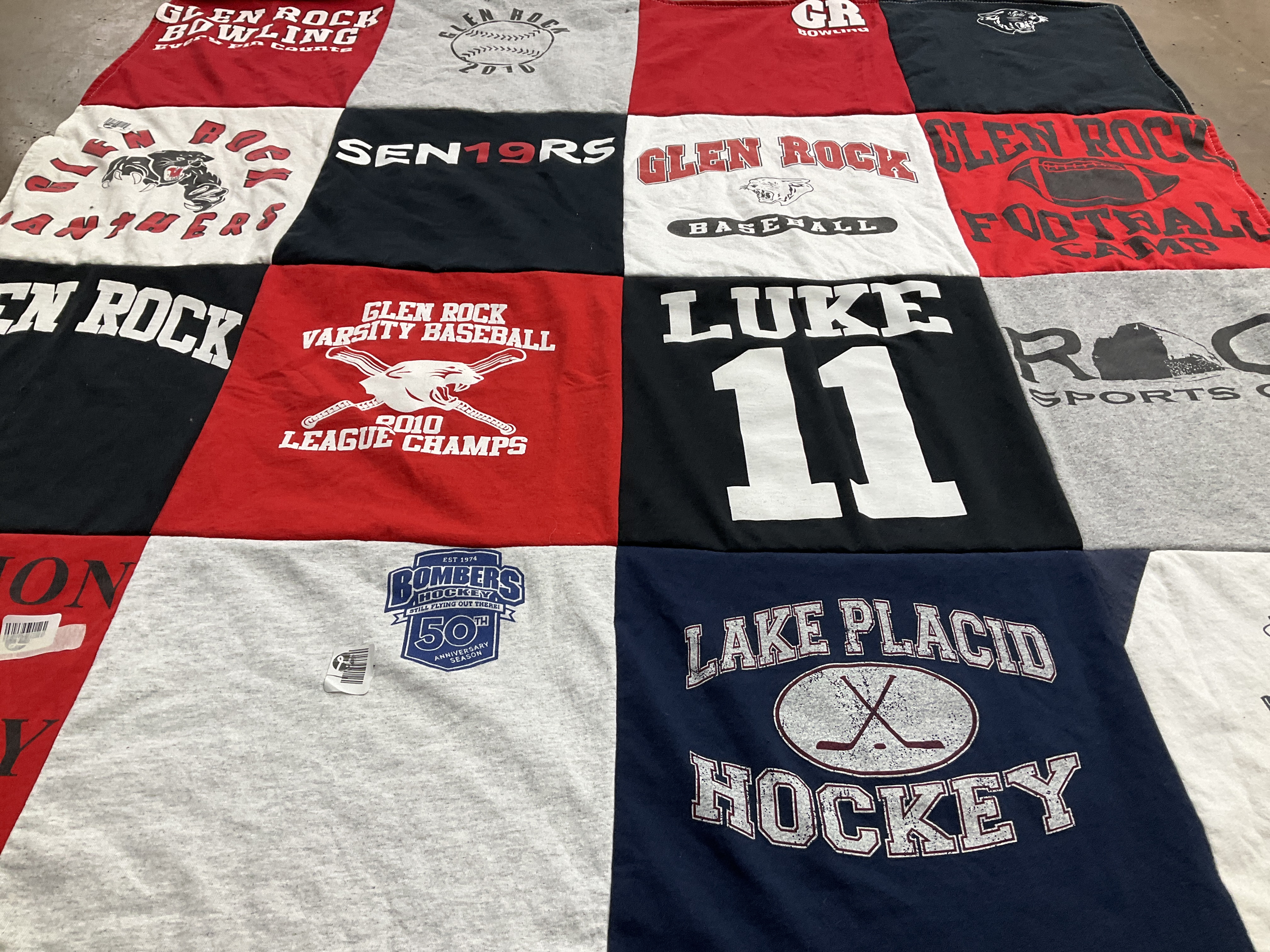T-shirt quilt featuring glen rock panthers, lake placid hockey by Denise from NJ